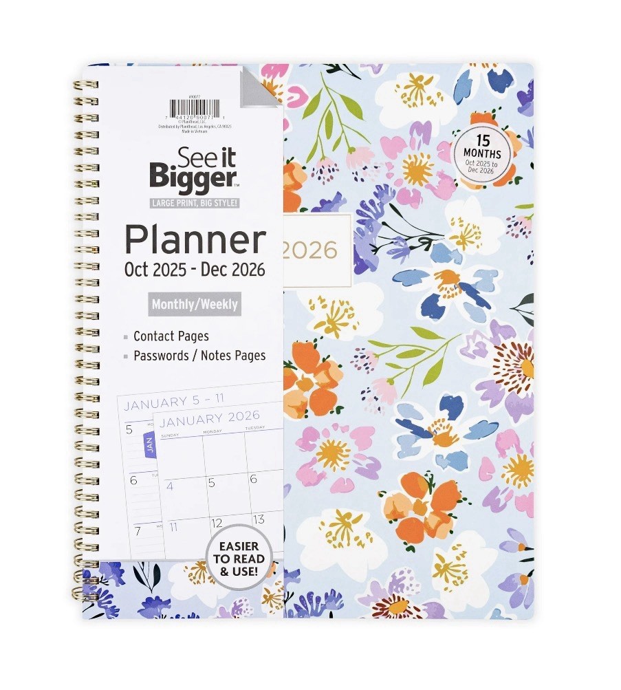 SEE IT BIGGER 15-Month Planner Large Print Monthly/Weekly Oct 2025 – Dec 2026