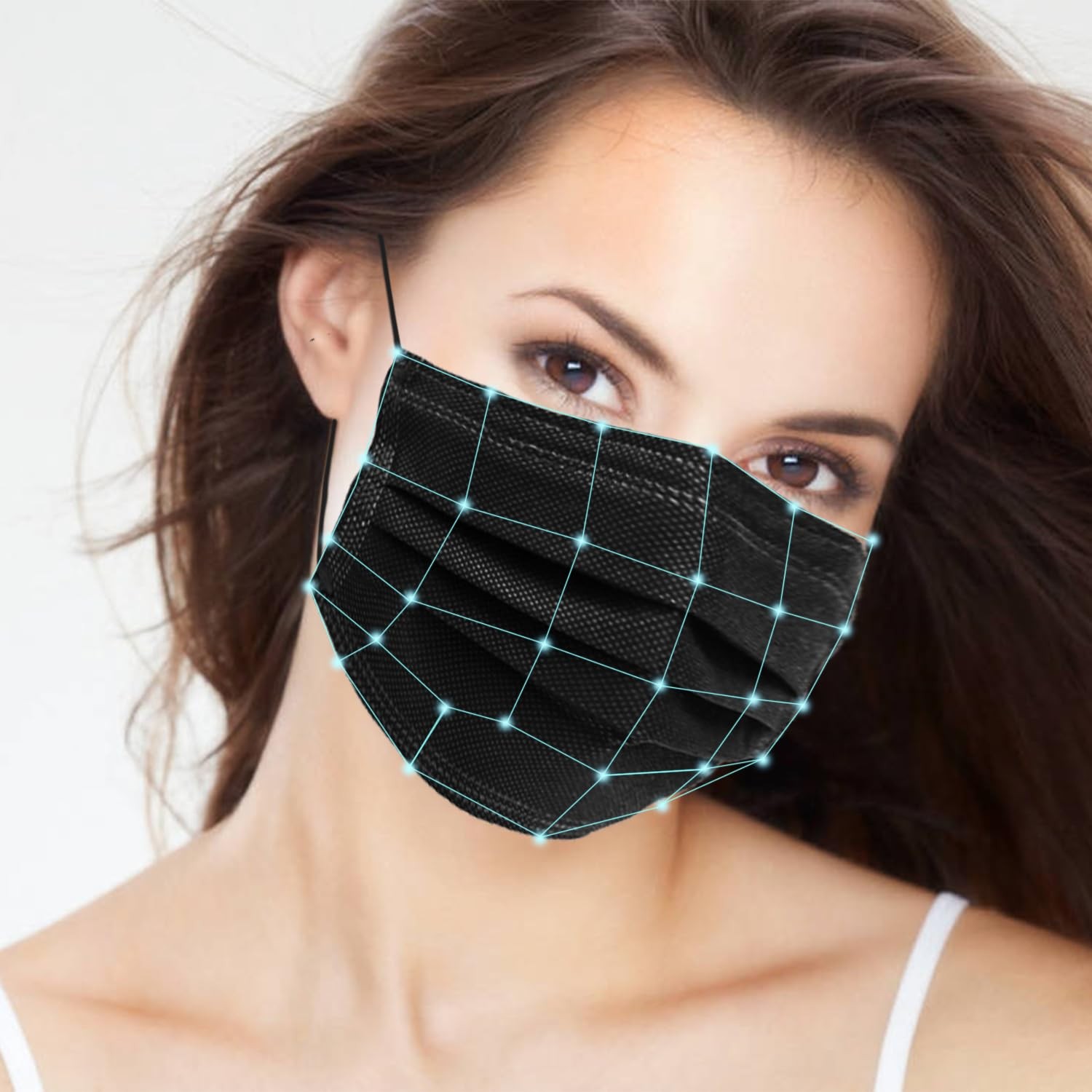 100Pcs Black Disposable Face Mask, 3 Ply Black Face Masks with Soft Elastic E…