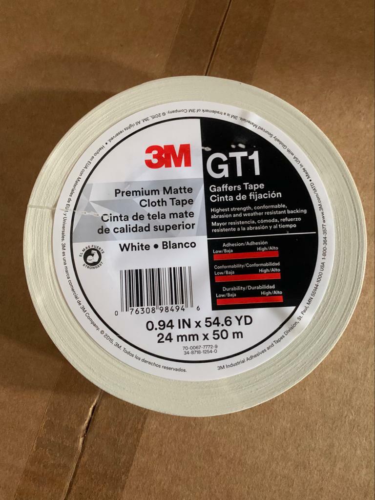 (1 ROLL) 3M Gaffers Tape WHITE 1″ x 54.6 YD GT1 Premium Matte Cloth – NEW