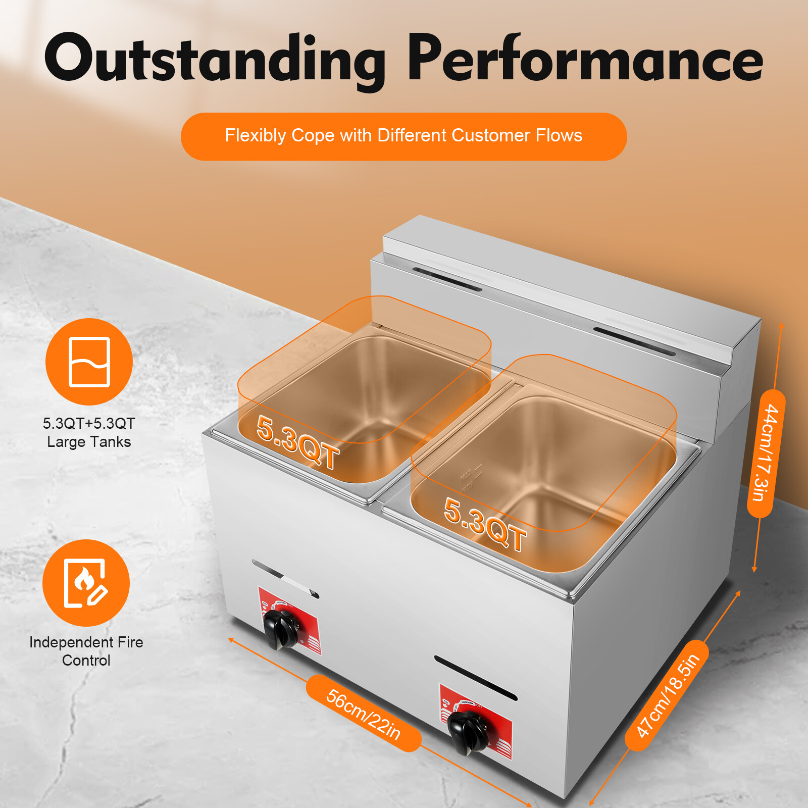 12L Commercial Propane Deep Fryer Countertop Gas Fryer & 2Baskets LPG + 2 Lids