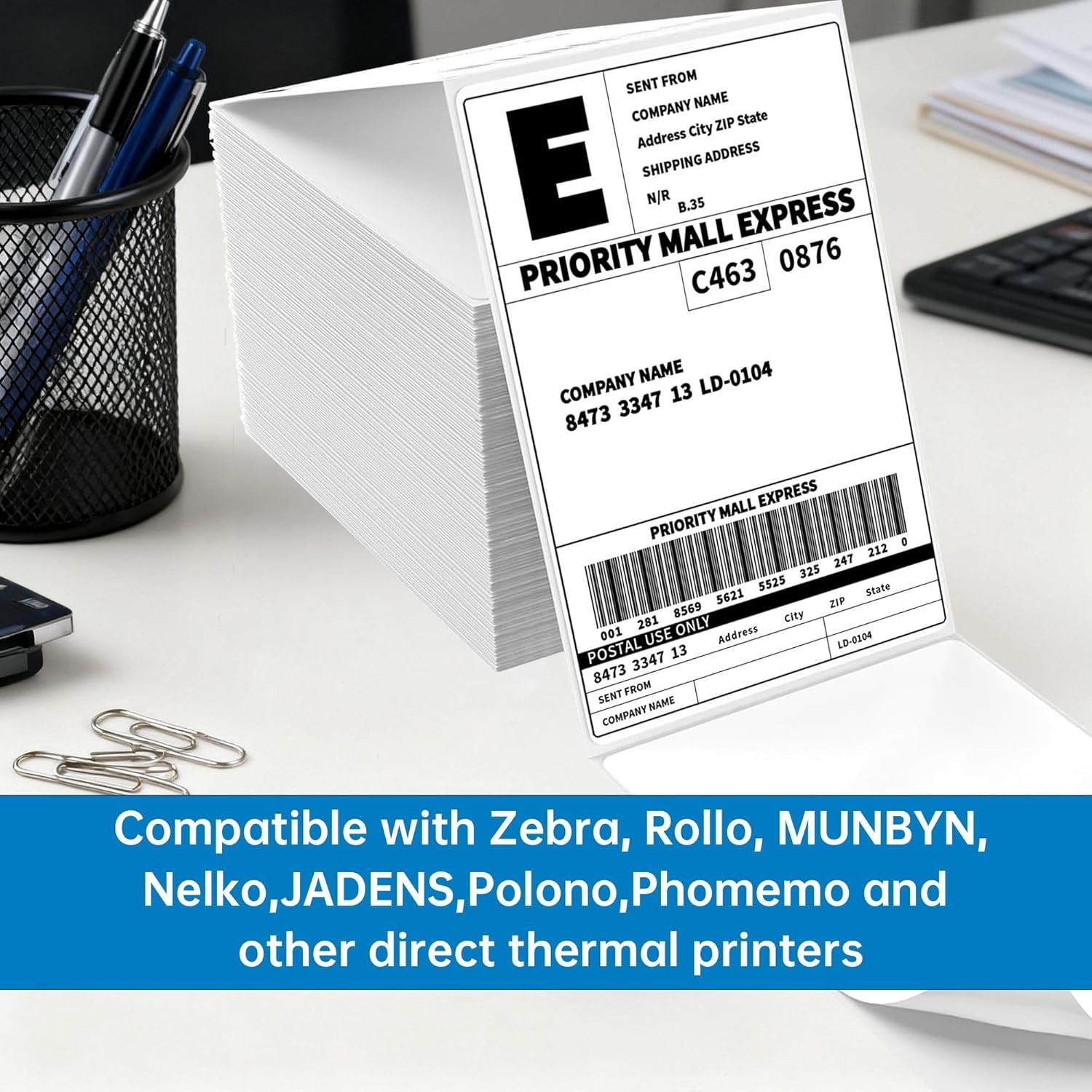 100 4×6 Thermal Labels 100/Stack, Shipping Thermal Labels 4×6 Fanfold Compati…