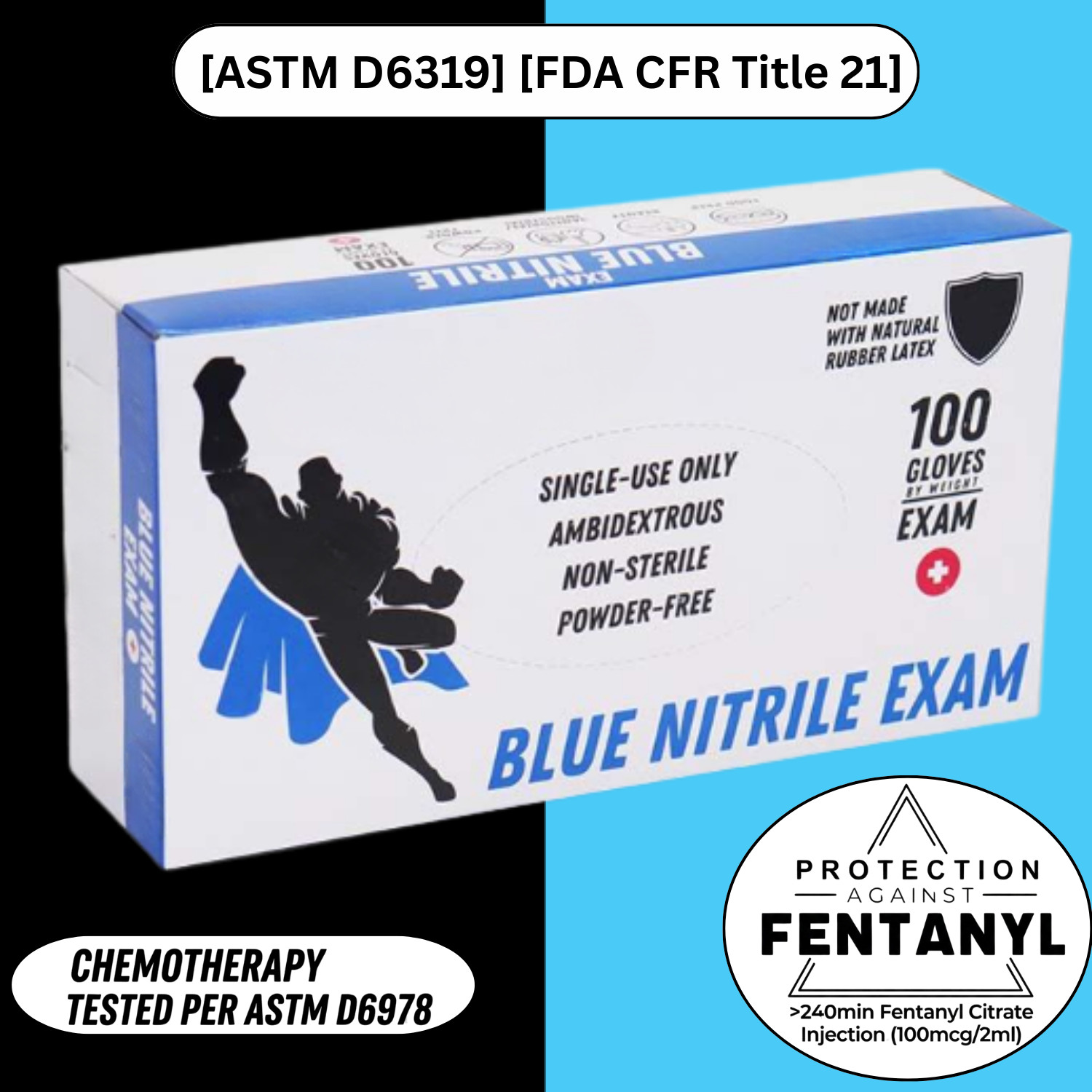6 Mil 2XL Blue Nitrile Gloves, 1000 Pcs, Disposable, Latex Free, Medical Grade
