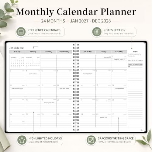 2027-2028 Monthly Planner, Jan 2027-Dec 2028, A4 2027 – Dec Black