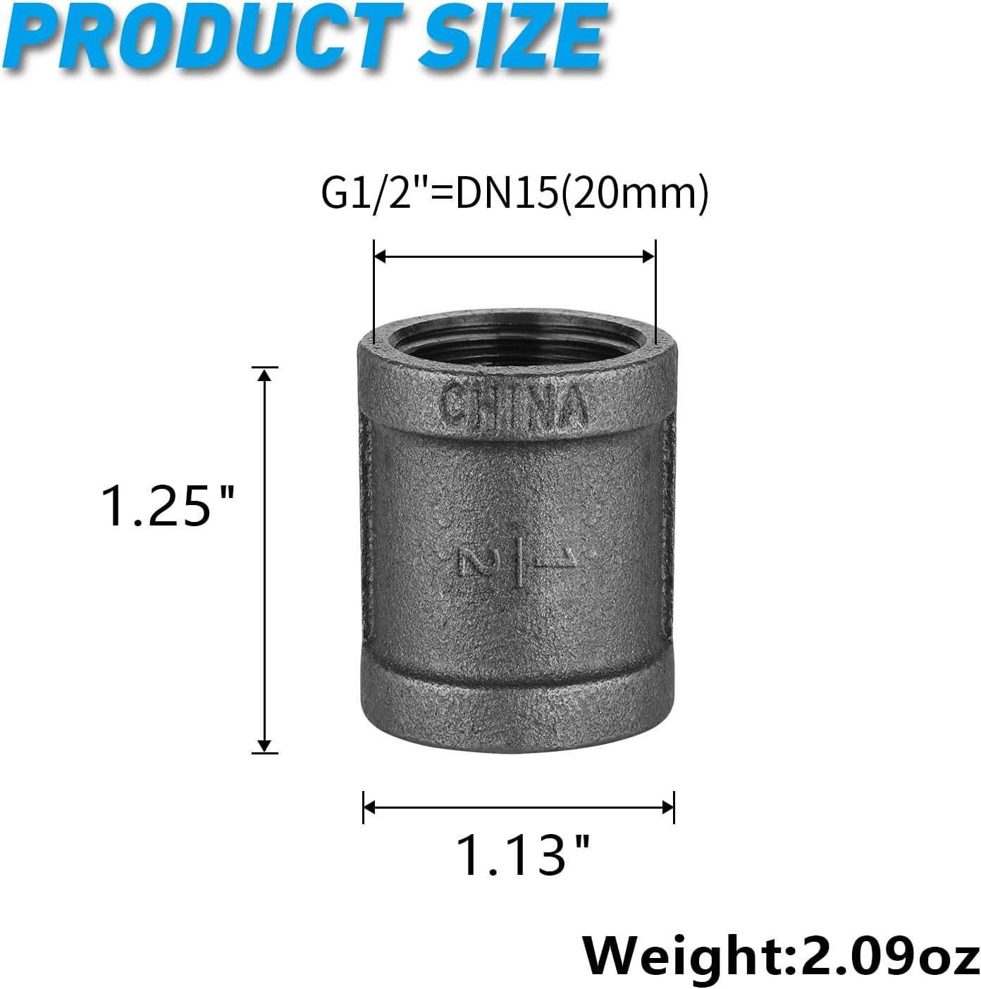 20 Pack 1/2″ Pipe Fitting Coupling Malleable Iron Cast Pipe Decor Shelf Bracket