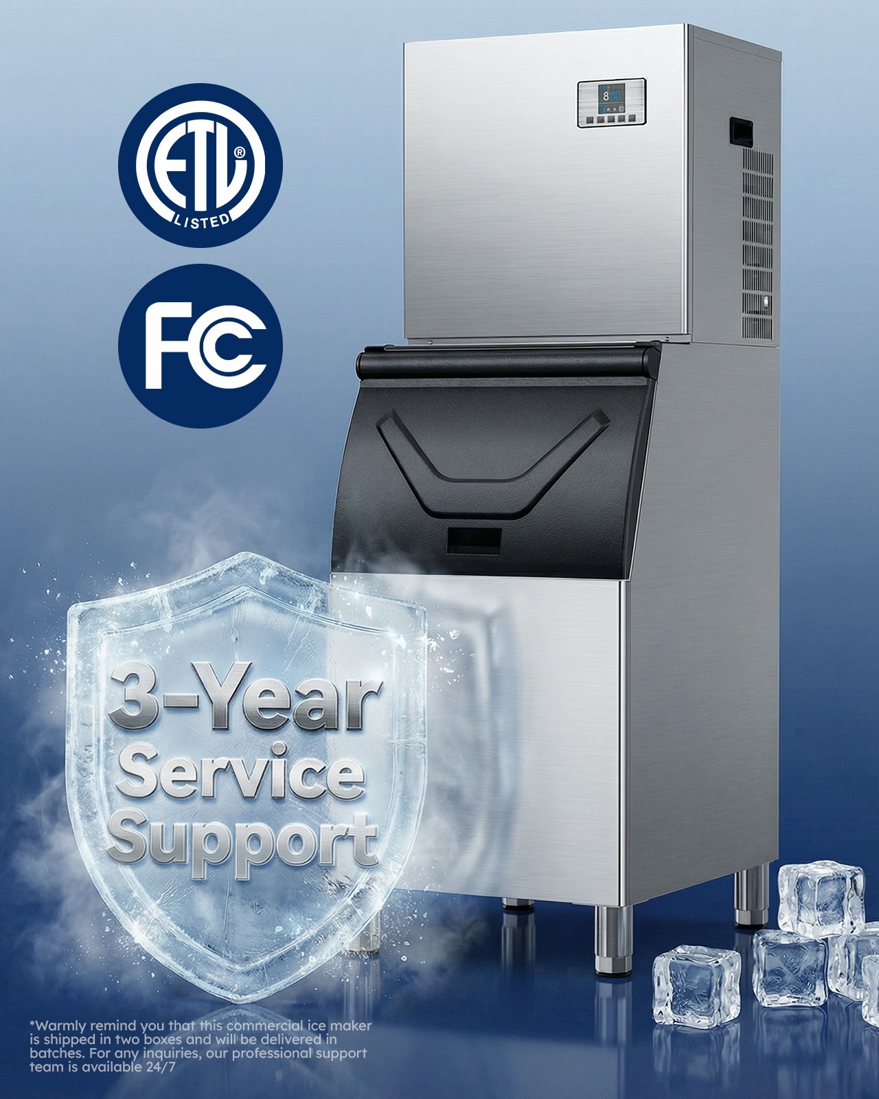 Commercial Ice Maker Machine 680LBS/24H, 560LBS Storage Bin Commercial Ice Maker