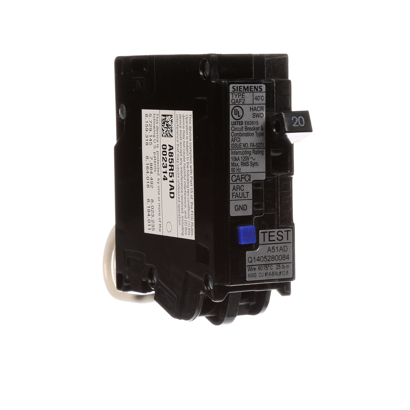 QA120AFC 20-Amp Single Pole 120-volt Plug-On Combination AFCI Breaker