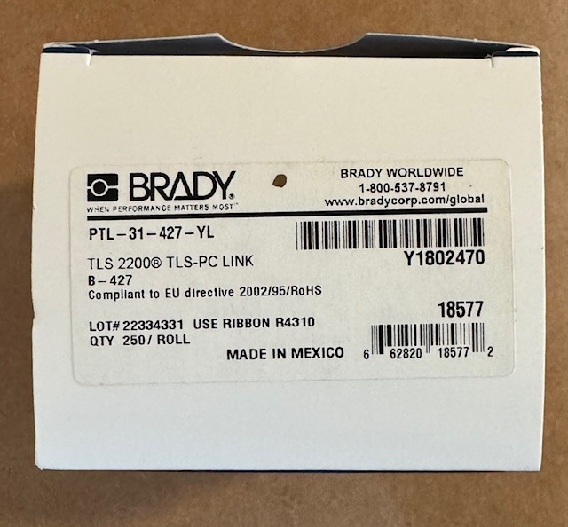 BRADY B-427 Yellow/Translucent 18577 PTL-31-427-YL 1″ x 1.5″ 250/Roll Ships FREE