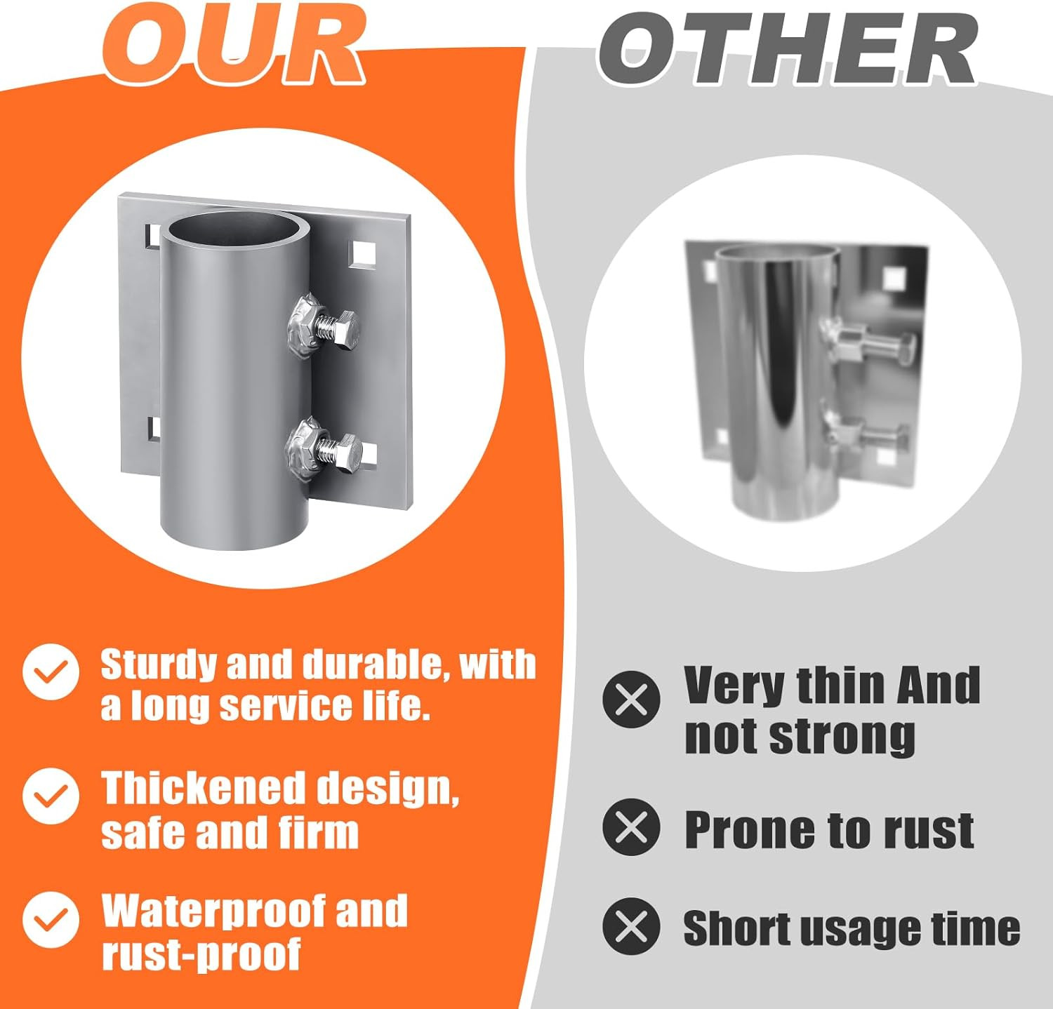 Stationary Dock Side Leg Pipe Holder Heavy Duty Hardware Brackets 5X5 Inch Backe