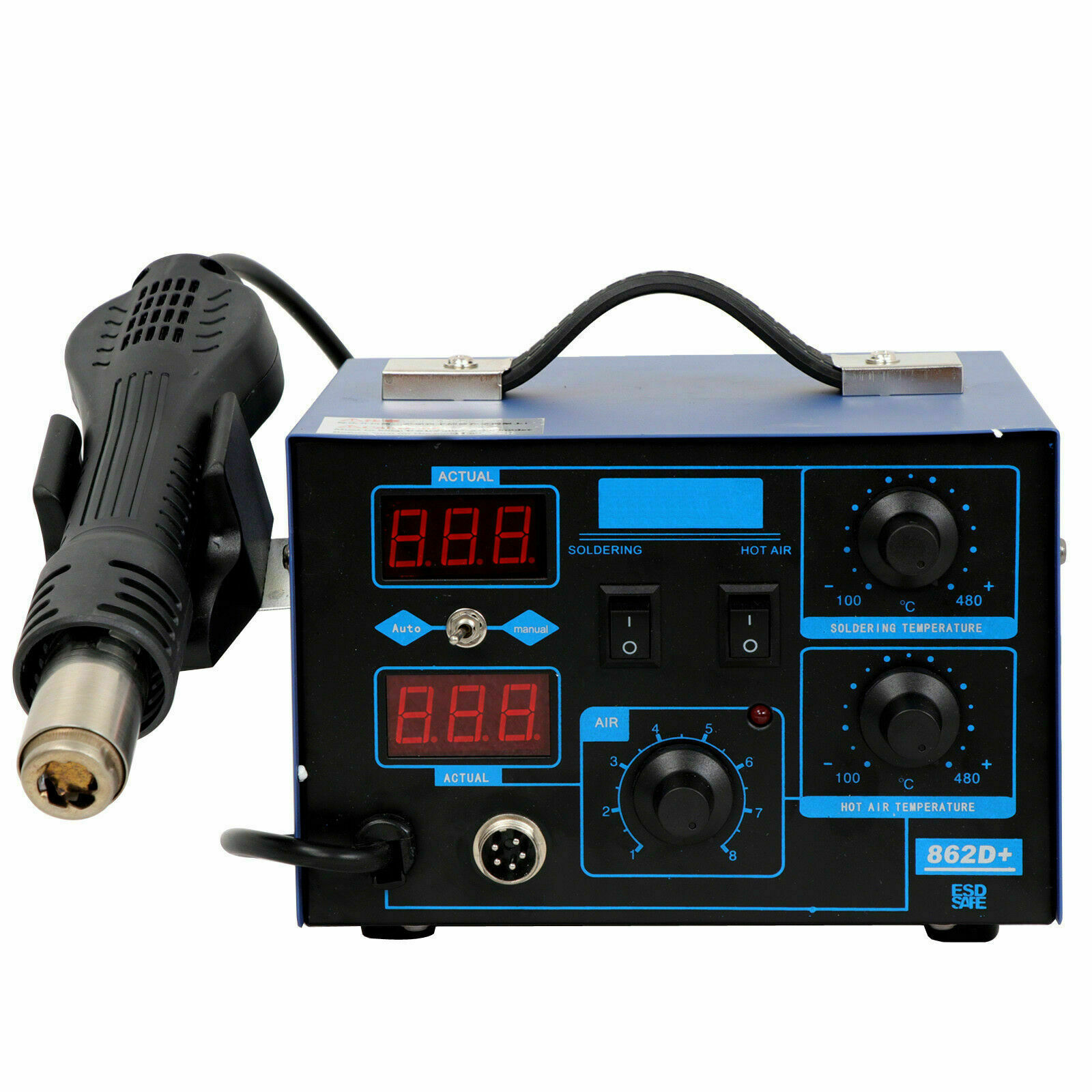 3in1 862D+ SMD Soldering Iron Hot Air Rework Station Hot Air Gun Digital Display