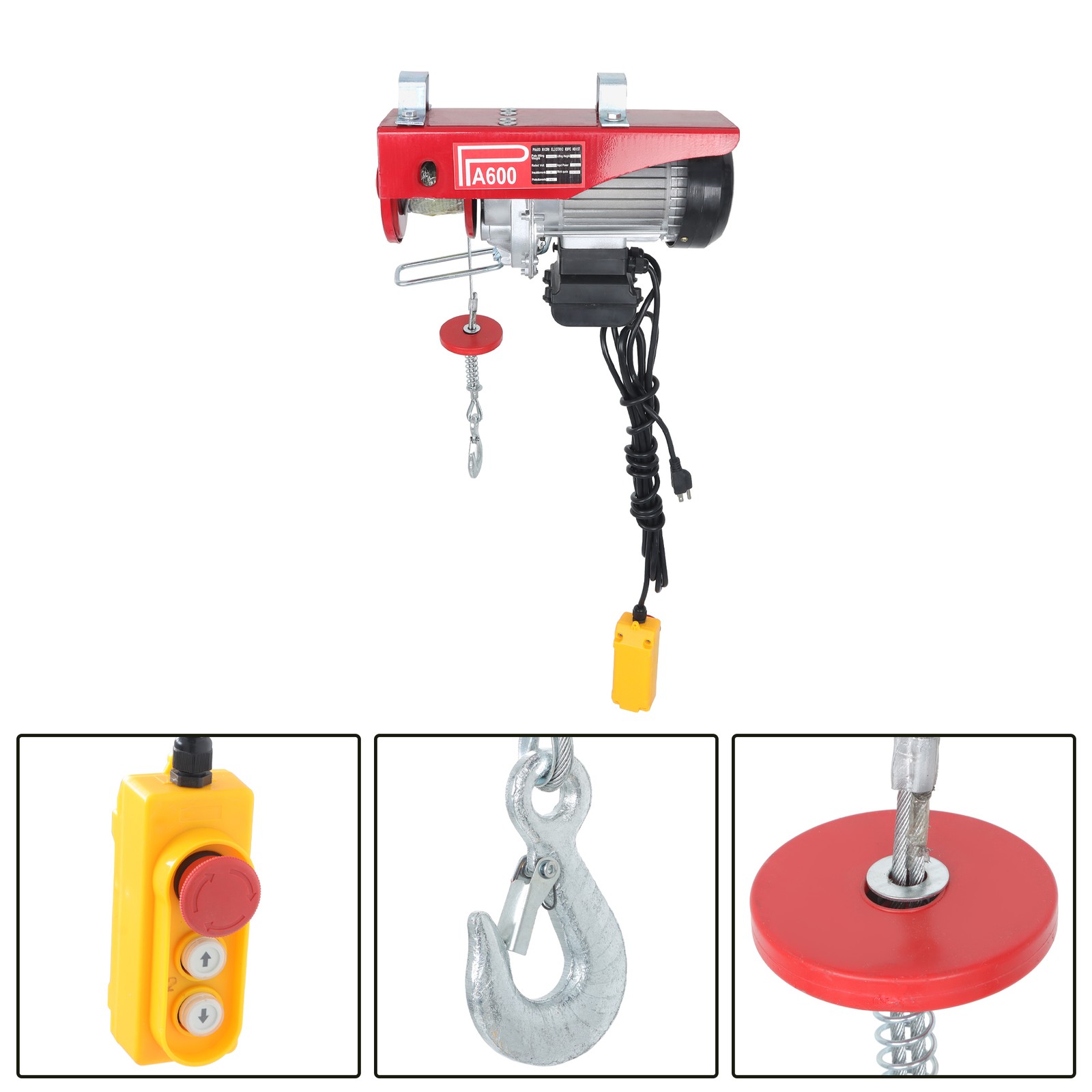 1320lbs Mini Electric Hoist 14ft Wired Remote Control 1150W 20-40ft Height 110V