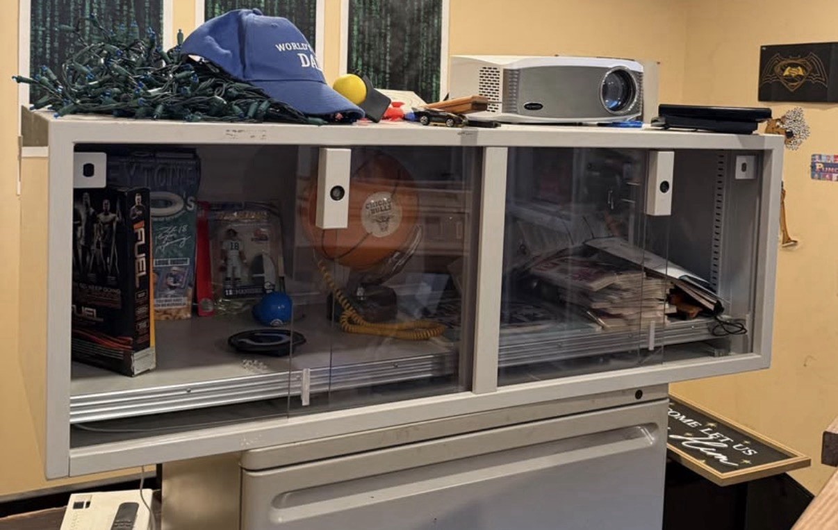 Metal Countertop Retail (Meijer) Display Cases, Sliding Glass Doors, AdjShelves