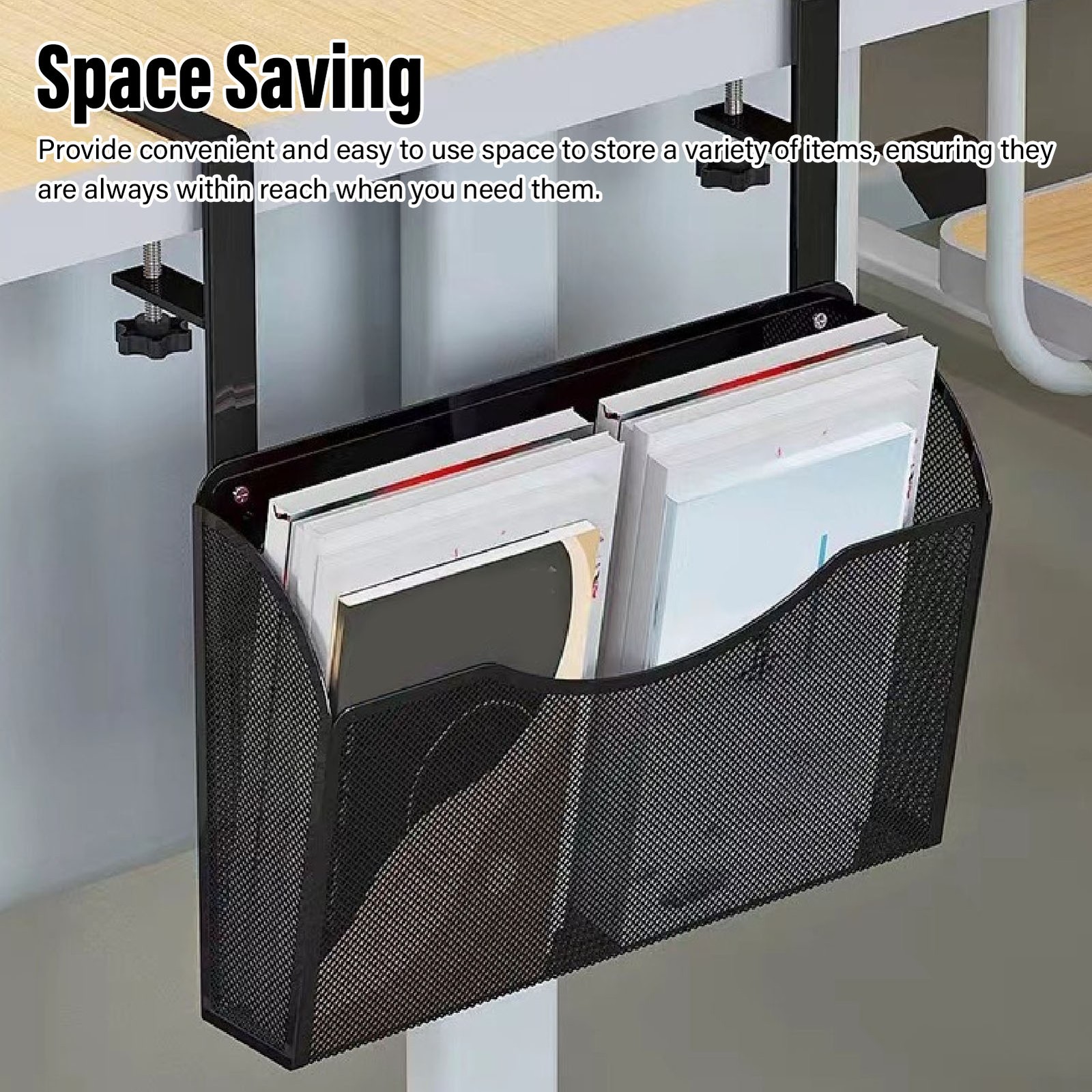 Adjustable Desk Side Storage Organizer Carbon Steel & PP For Office (Black)