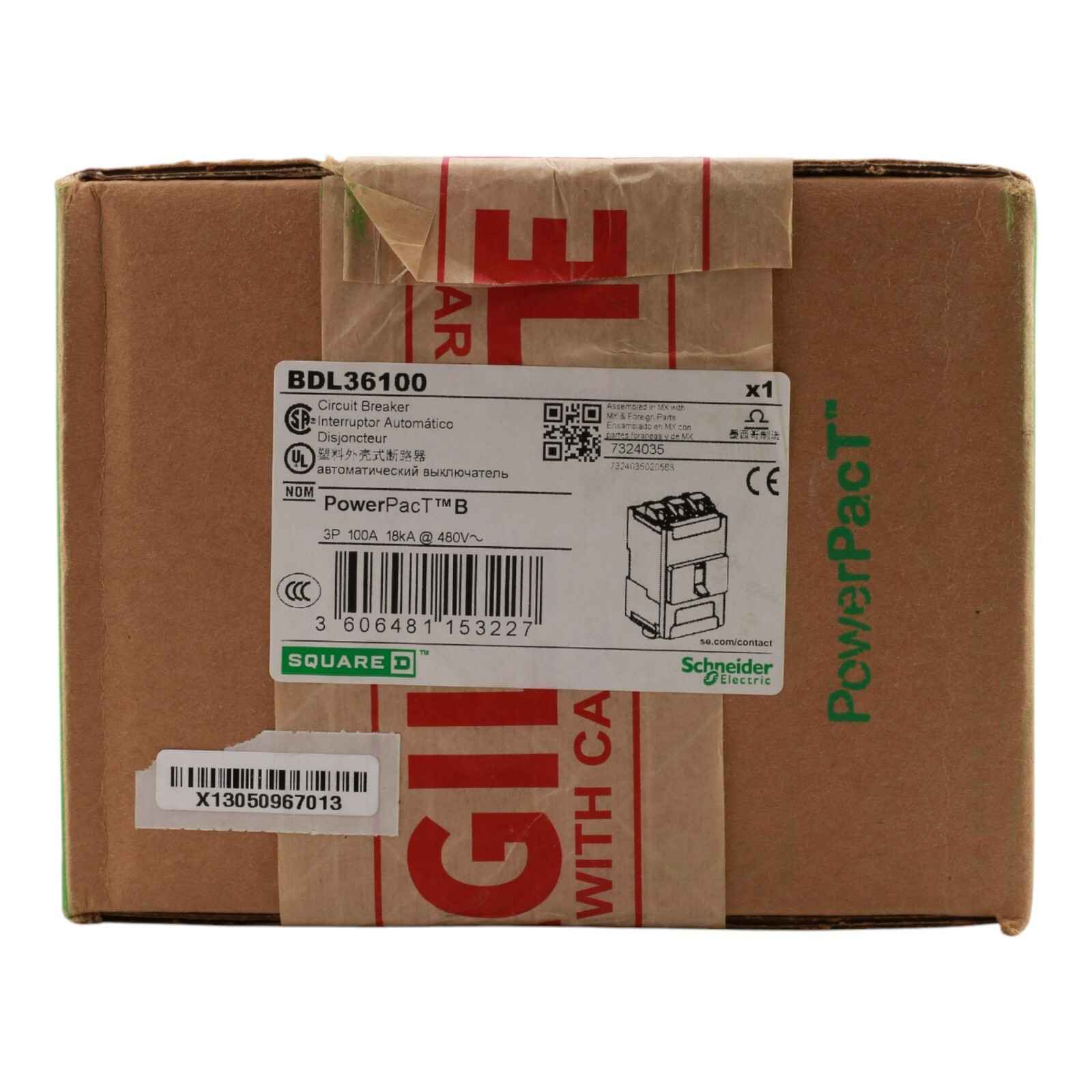 NEW Square D BDL36100 3 Pole 100 Amp 600v I-Line Powerpact Circuit Breaker