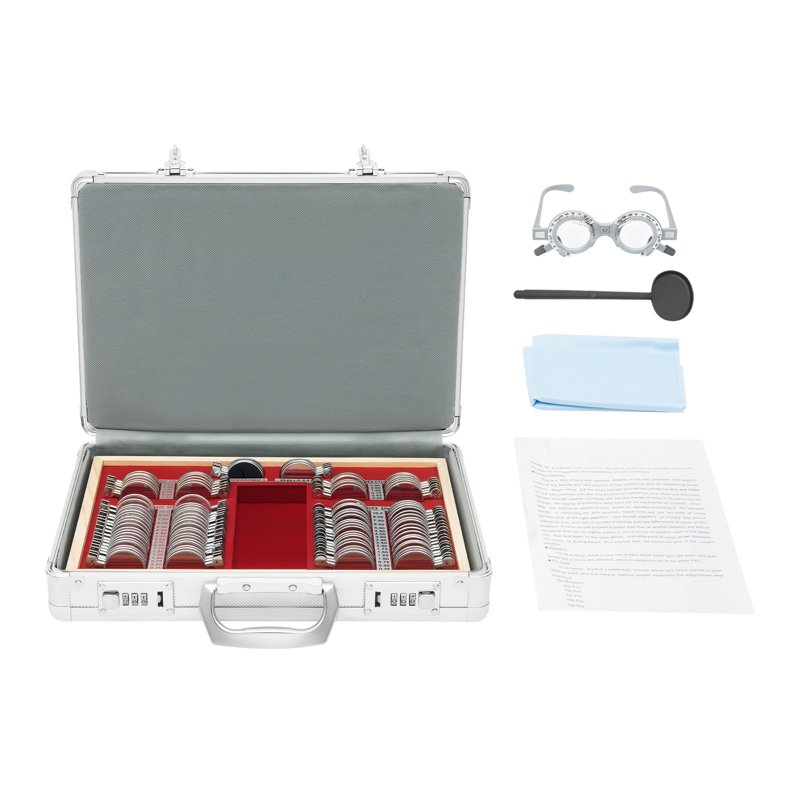 Optometry Optical Trial Lens Kit Test Metal Trial Frame Set w/Case Box 104pcs