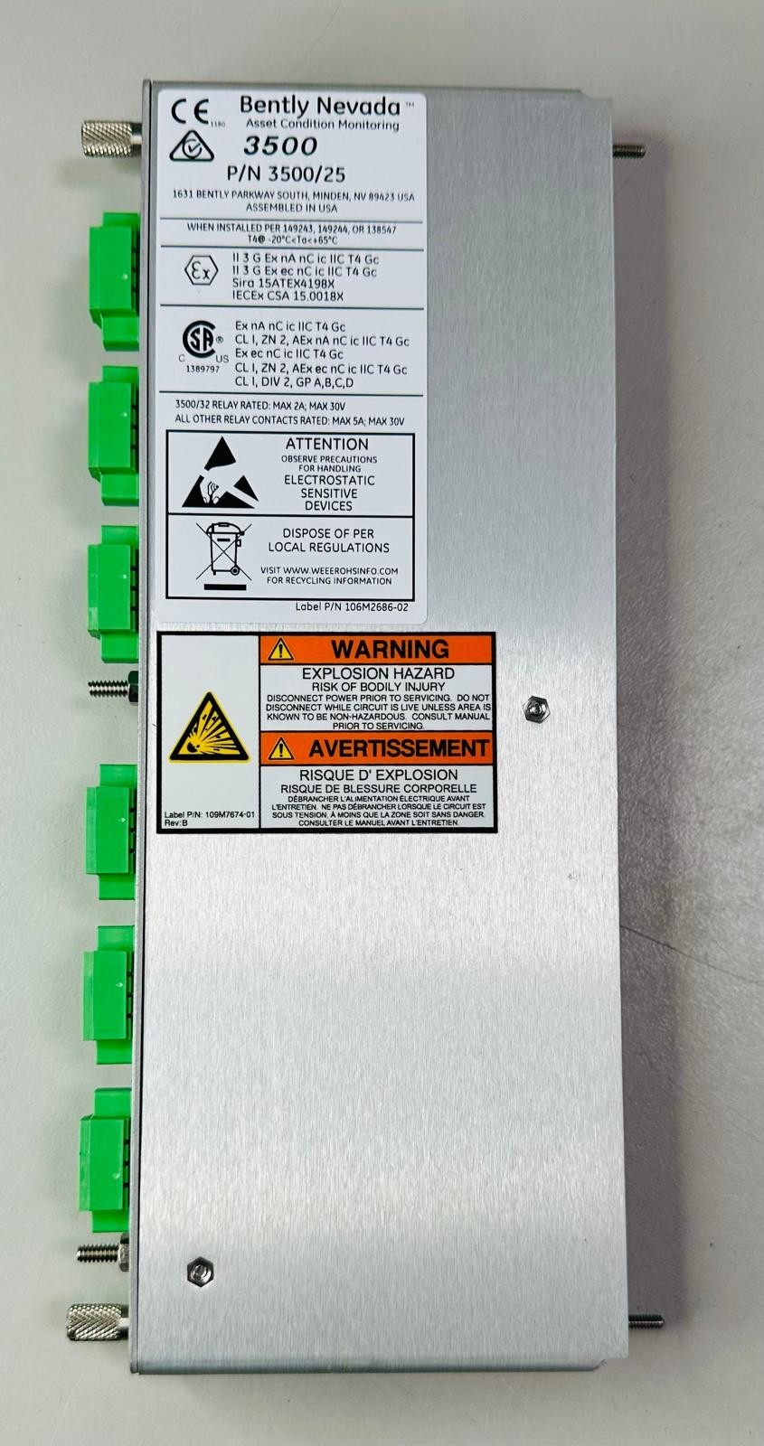 BENTLY NEVADA 125800-01 PWA 184389-01 3500/25 KEYPHASOR I/O MODULE
