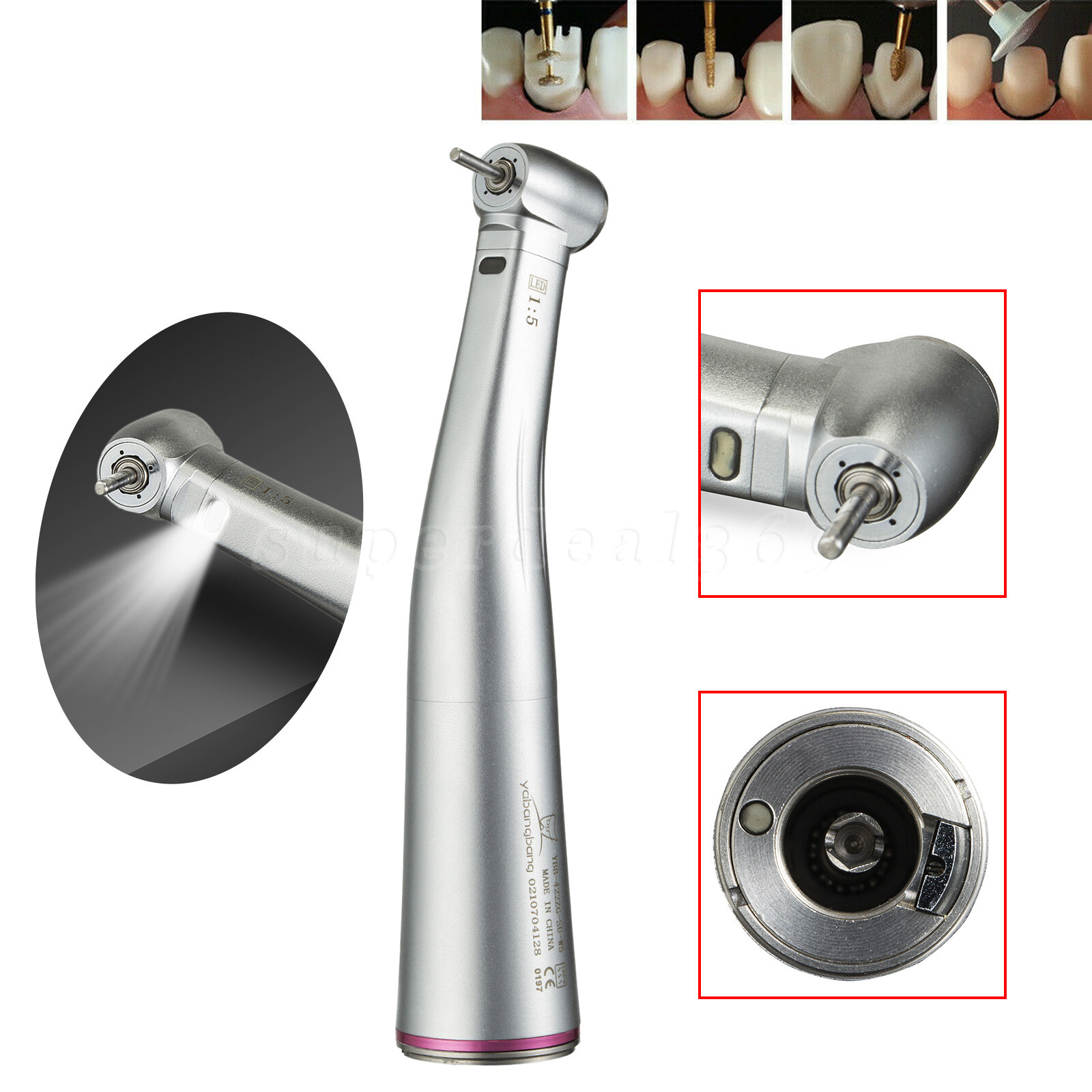 NSK Style LED Dental 1:5 Fiber Optic Contra Angle Fit Micro Motor