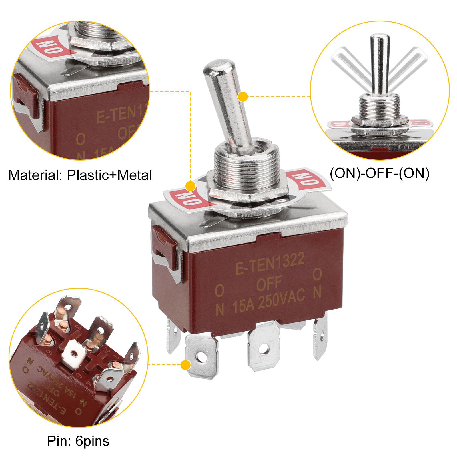 3PCS Heavy Duty DPDT ON/OFF/ON Toggle Switch 20A 125V/15A 250V Screw Terminals