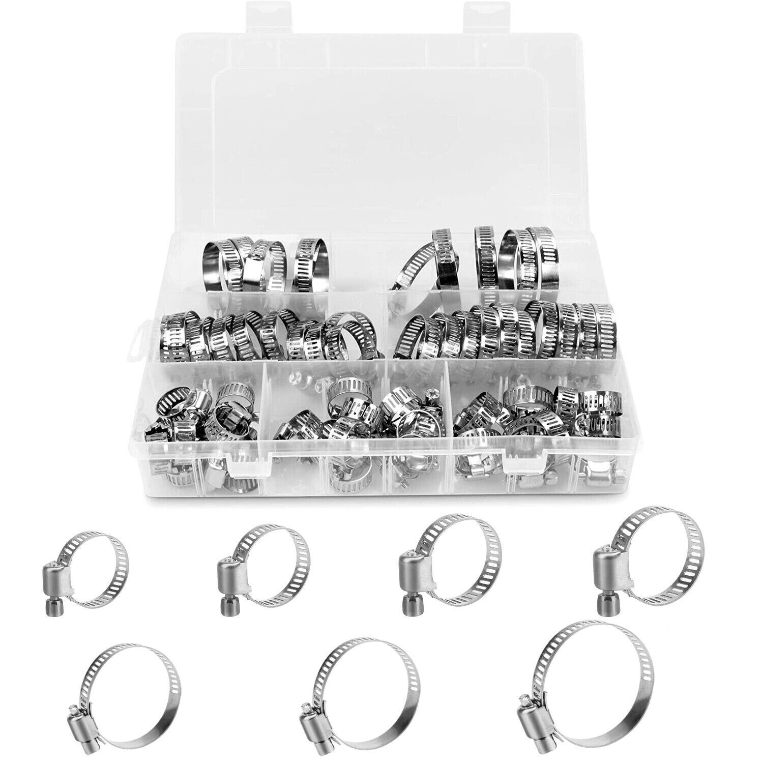 130pcs Adjustable Hose Clamps Worm Gear Stainless Steel Clamp Assortment set