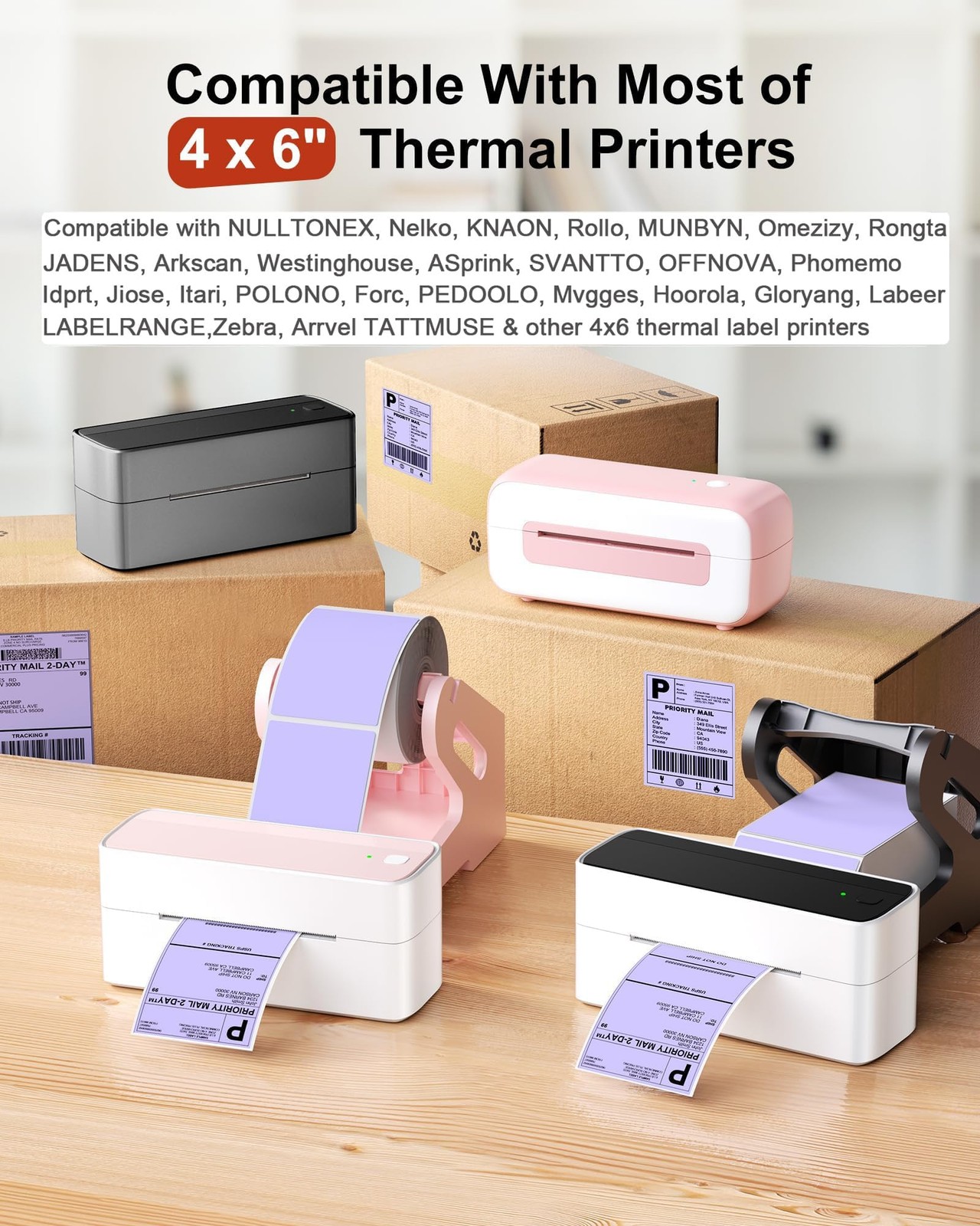 Phomemo 4×6 Thermal Labels for Shipping Label Printer – 500PCS Purple Mailing…