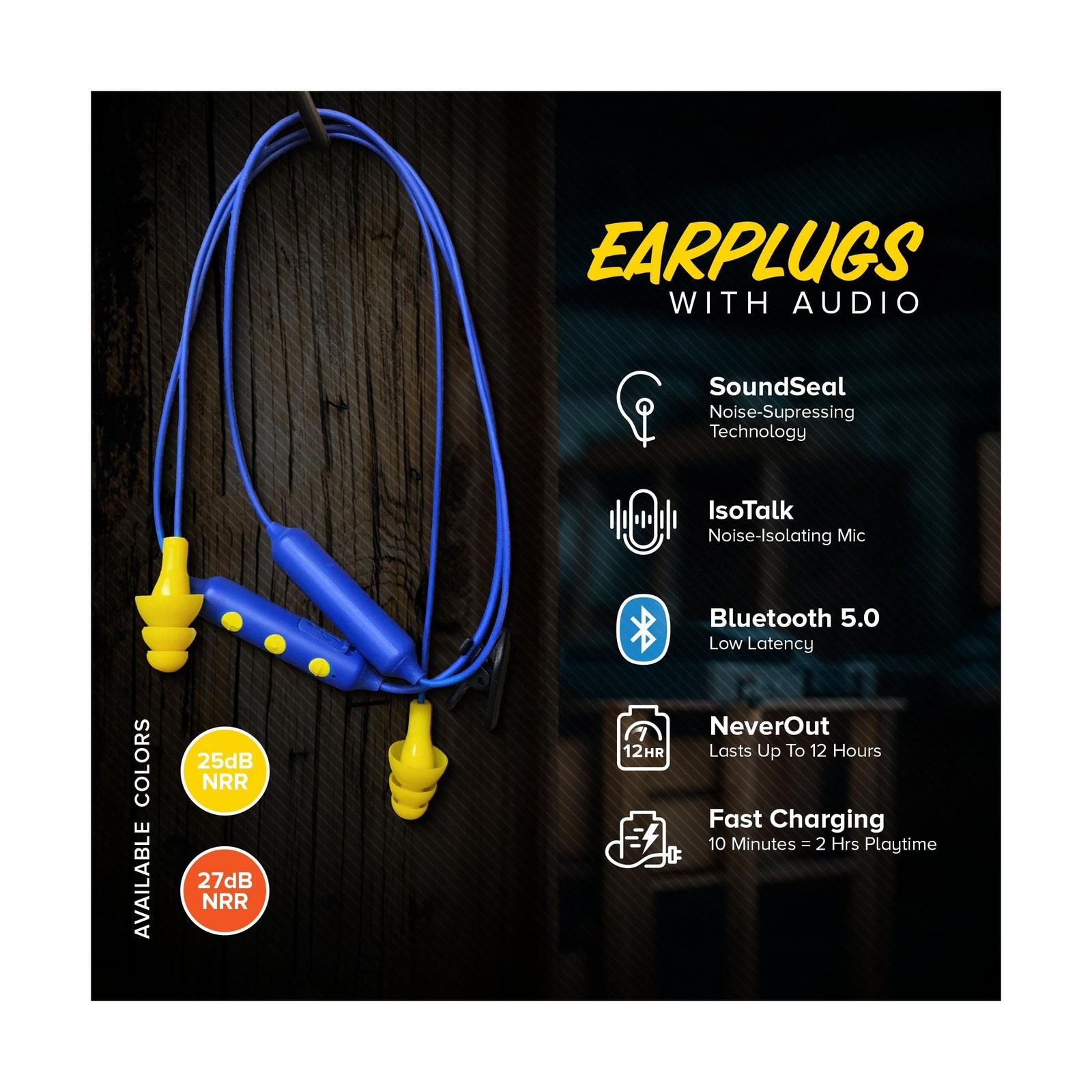 Plugfones Basic Pro Earplug Headphones Wireless Bluetooth in-Ea… FAST USA SHIP