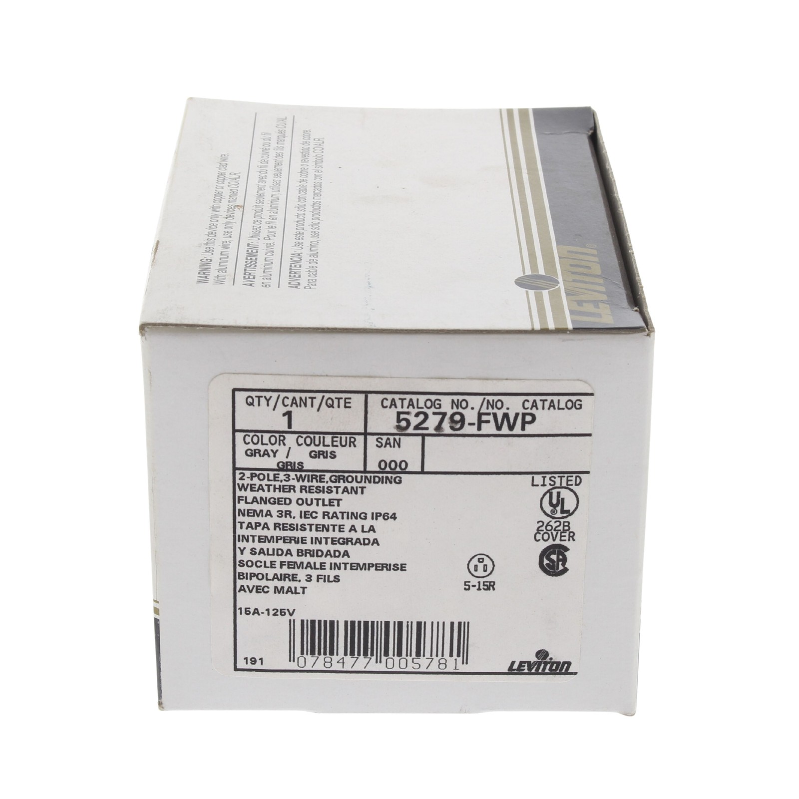 Leviton 5279-FWP Industrial 15A Flanged Outlet Weather Resistant Cover 5-15 125V