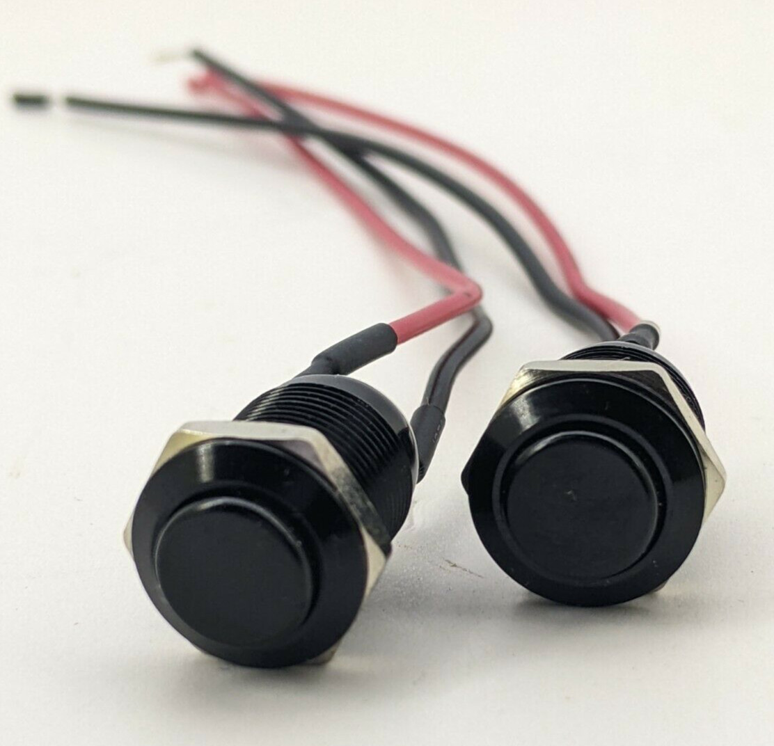 12 MM Push Button High Head Black Momentary Switch with 6 inches 2 wires 5-24 V