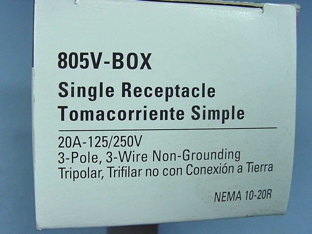 Cooper 805V Ivory Single Outlet 20A Receptacle NEMA 10-20R 125/250V Commercial