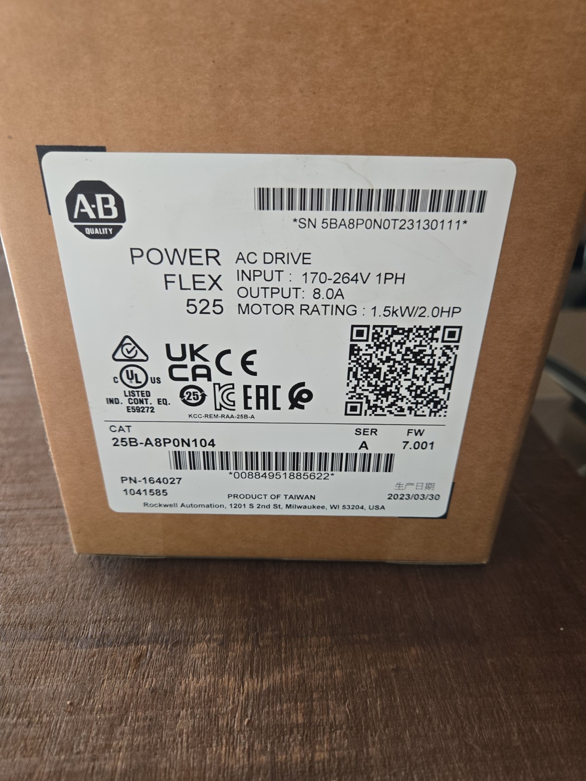NEW Sealed Allen-Bradley 25B-A8P0N104 PowerFlex 525 1.5kW 2Hp AC Drive AB