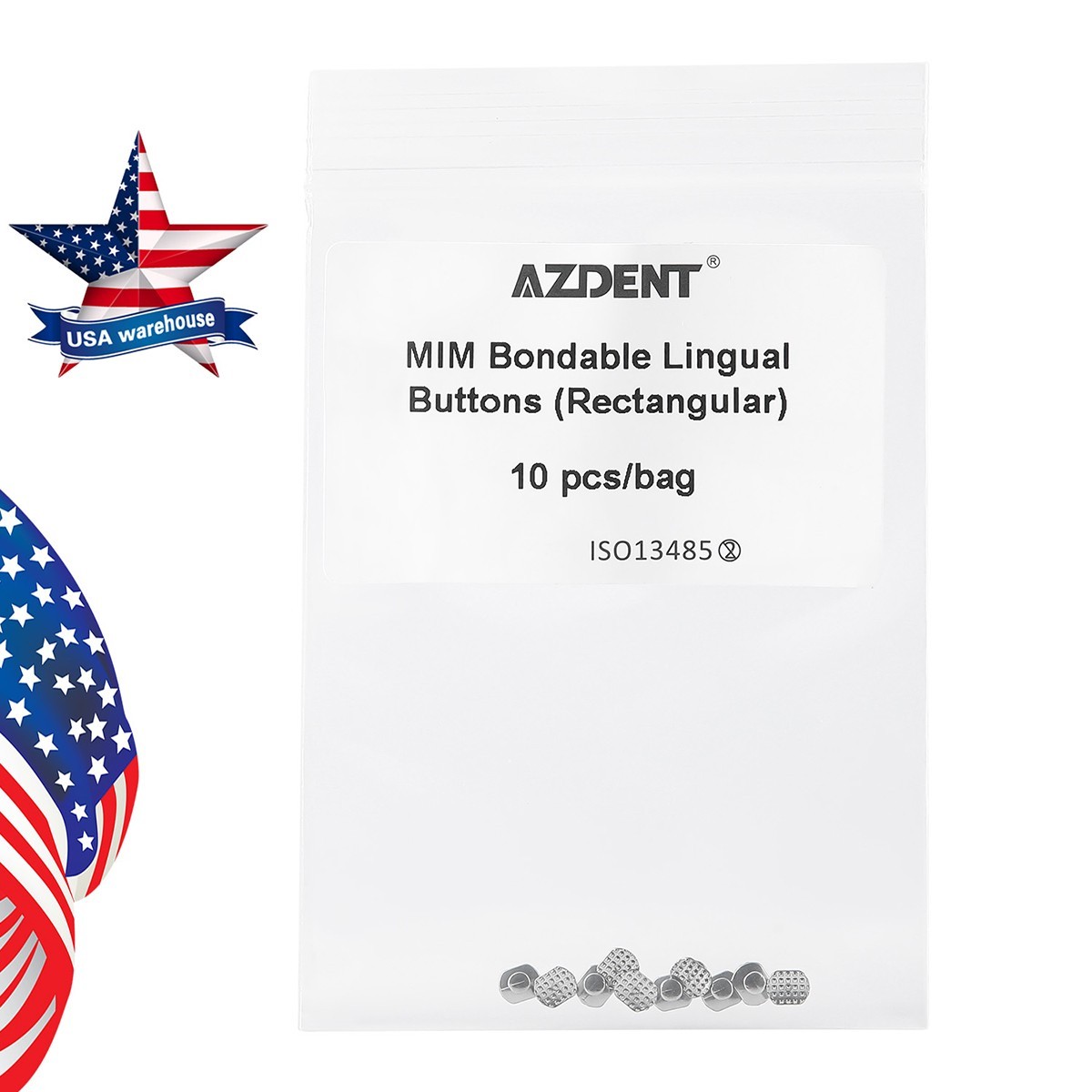 Dental Orthodontic Lingual Buttons Metal Monoblock Bondable Rectangular 10pcs/PK