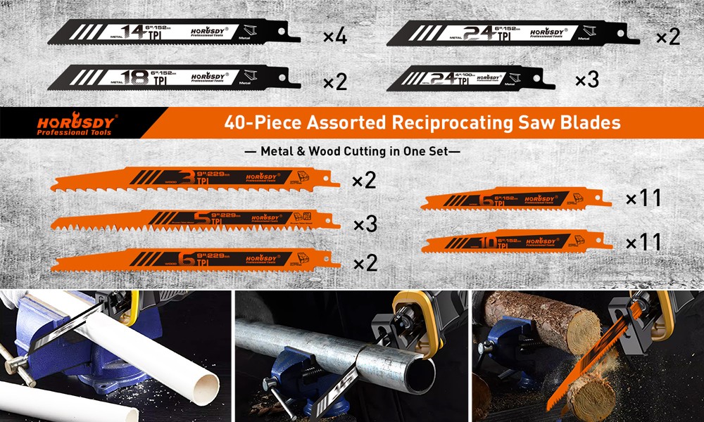 34 PC Reciprocating Saw Blade Set Metal Woodcutting Pruning With Organizer Pouch