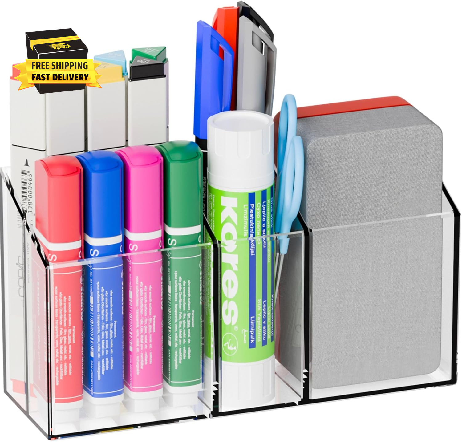 Clear Magnetic Dry Erase Marker Holder for Whiteboard,Expo,Refrigerator,Fridge,N