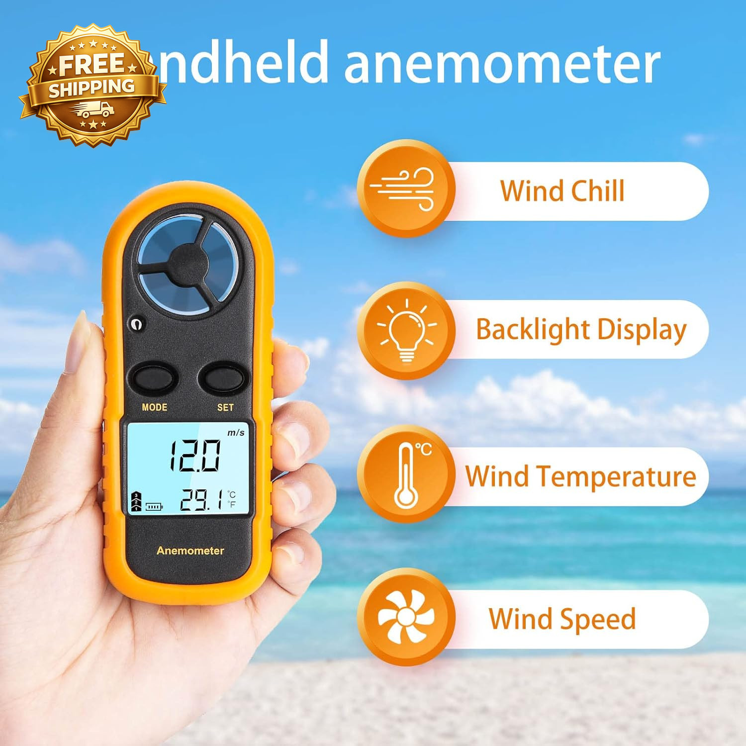Anemometer Handheld Light Weight Digital Wind Speed Meter Wind Speed Temperature