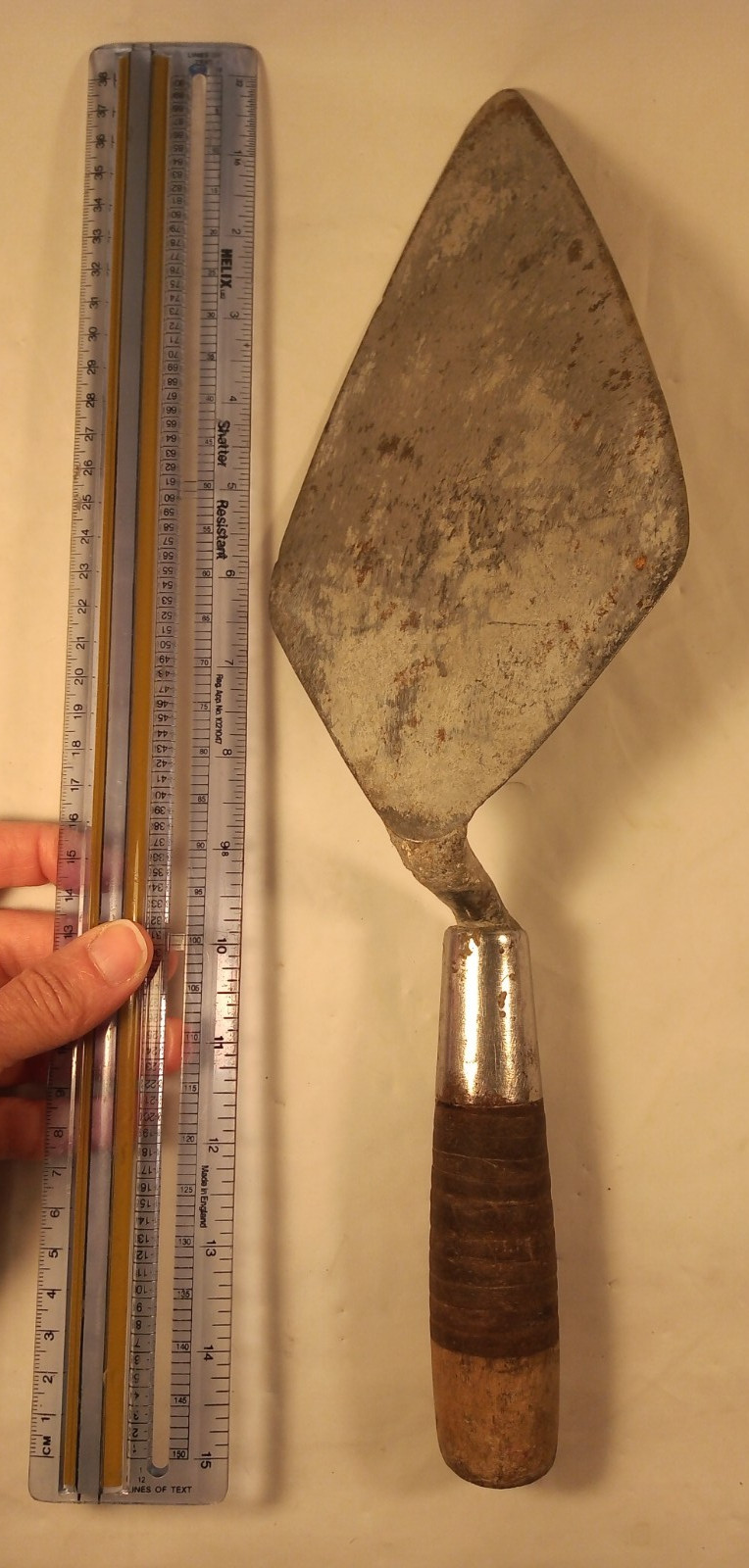 Vintage W Rose Brick Trowel 15in Leather Wrapped Handle Sharon Hill PA