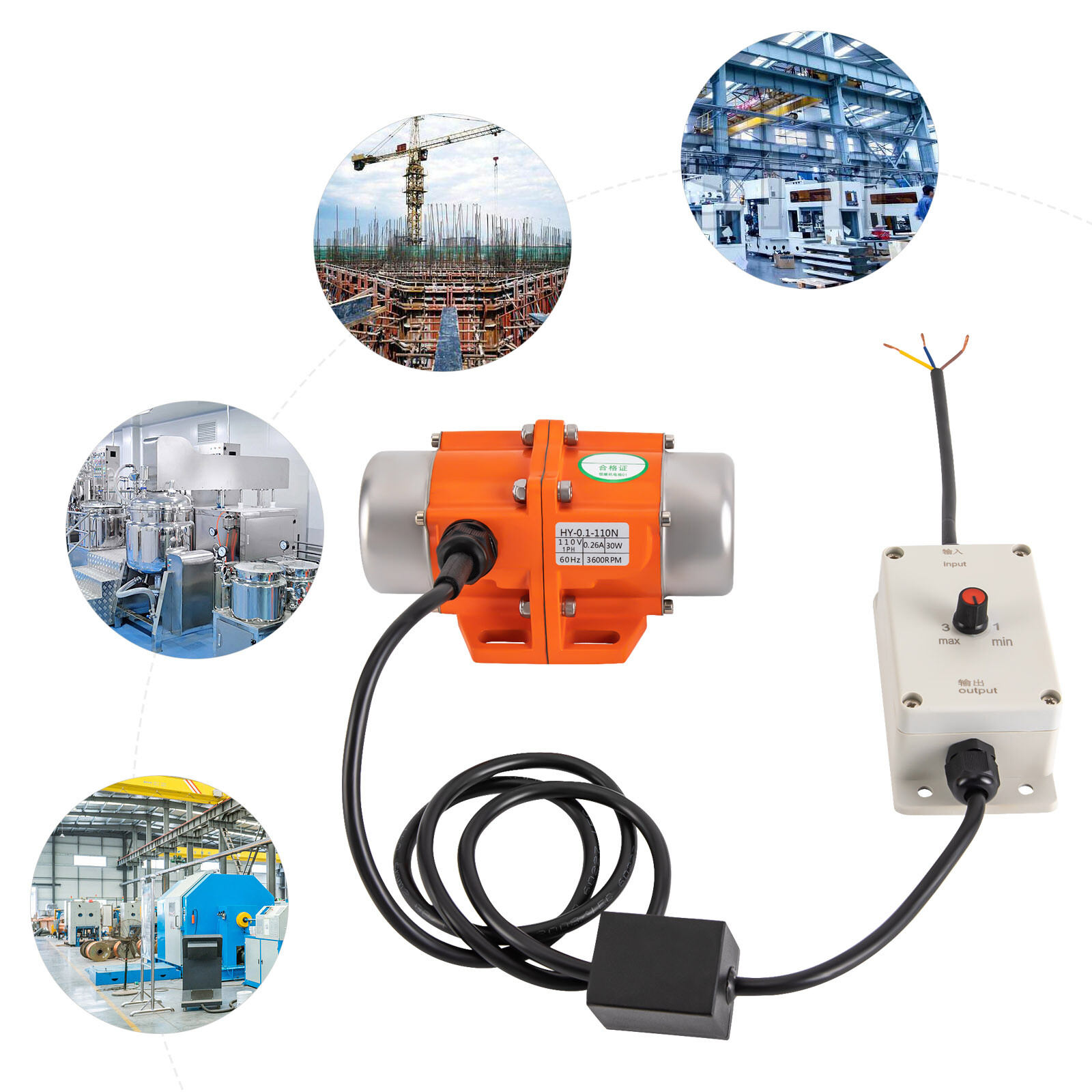 30W Vibration Motor AC Vibrating Asynchronous Motor w/ Speed Controller 3600RPM