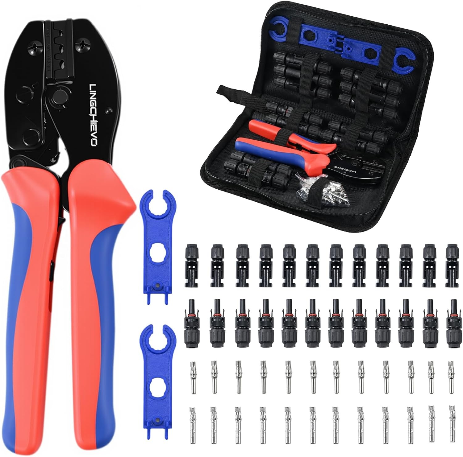 Solar Crimper Tool Kit with 12 PCS MC4 Connectors,2 Solar Connector Spanner Wren