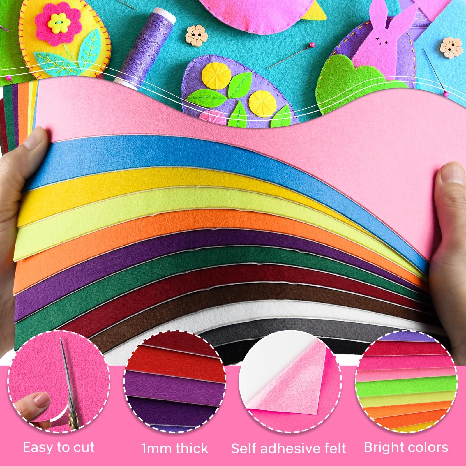 24 Pcs Self Adhesive Felt Sheet Soft Felt Sheets with Adhesive Backing for Ar…