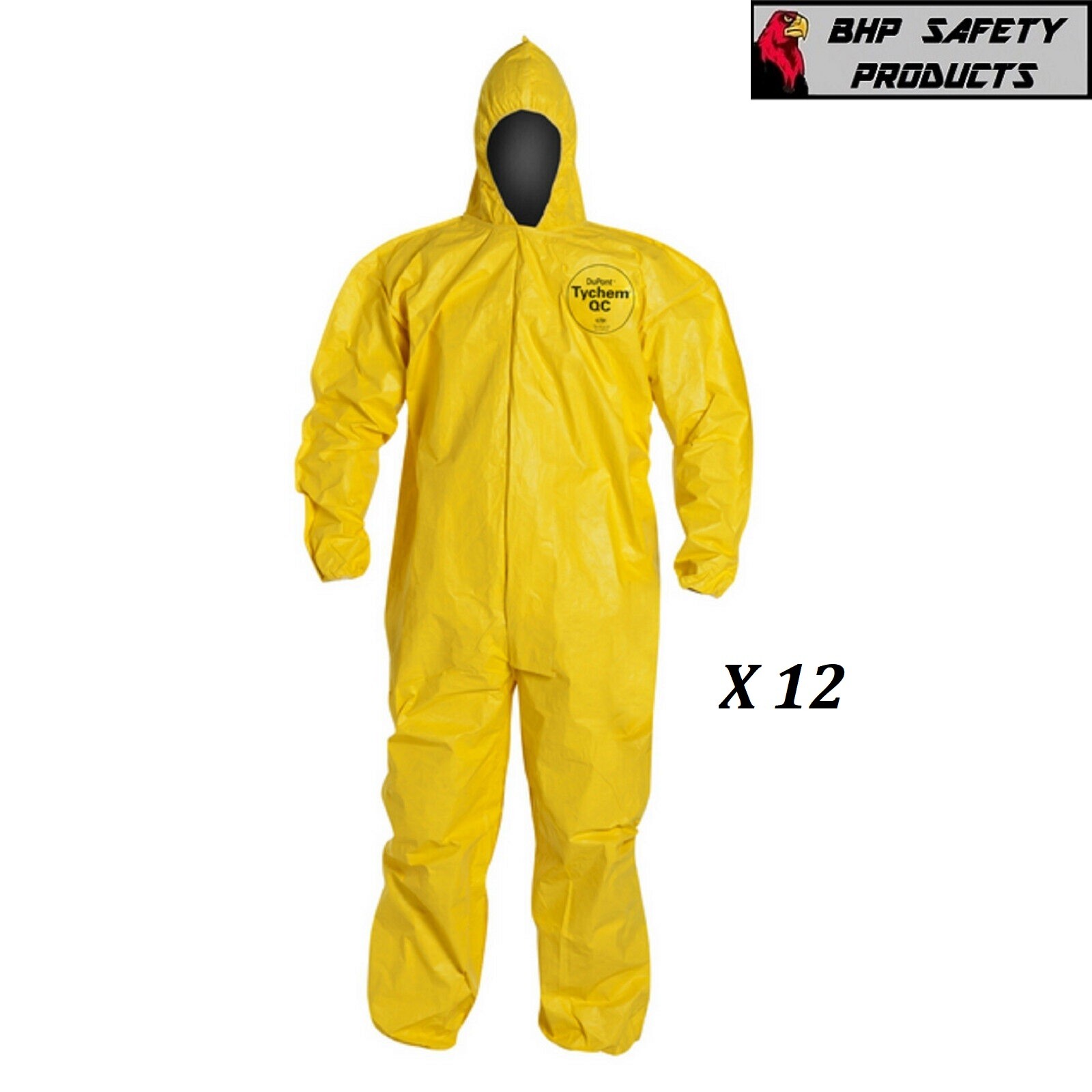 DUPONT TYCHEM TYVEK QC127S YELLOW COVERALL CHEMICAL HAZMAT SUIT (CASE OF 12)