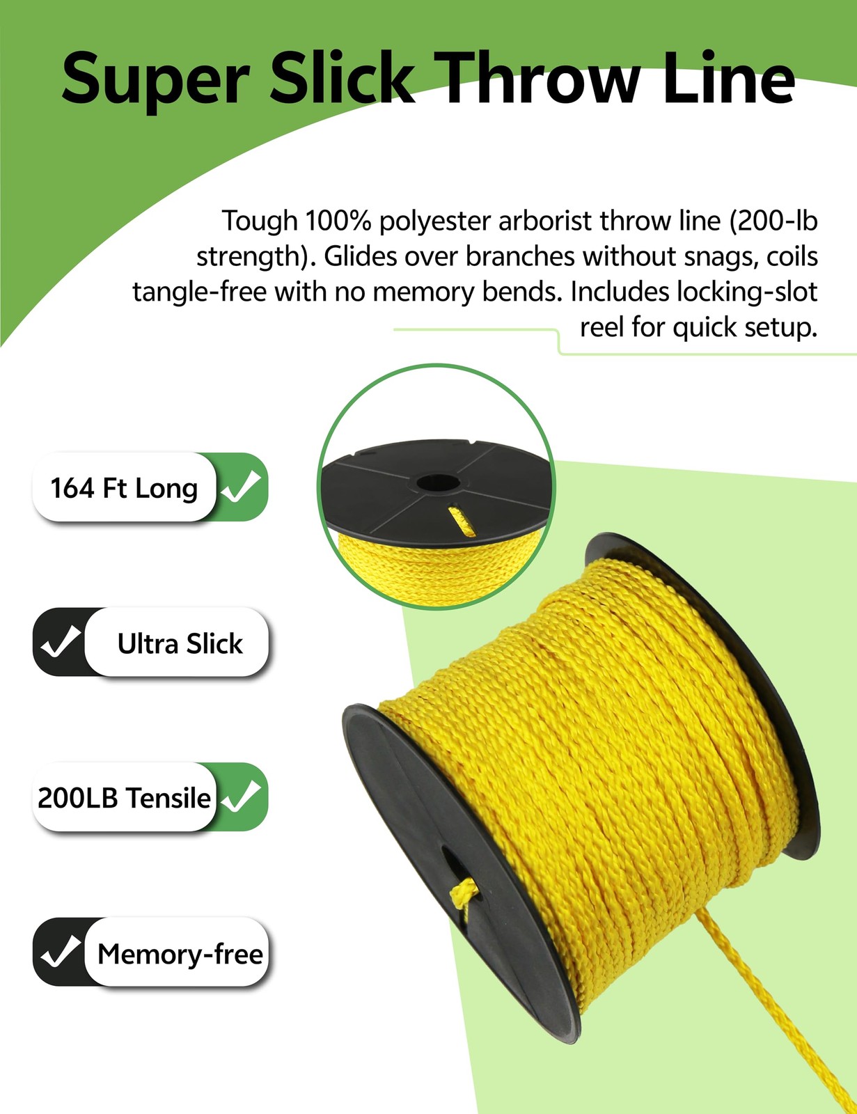 Arborist Throw Line Kit: Ultra Slick Throw Rope & 11/15Oz 900D Throw Weight with