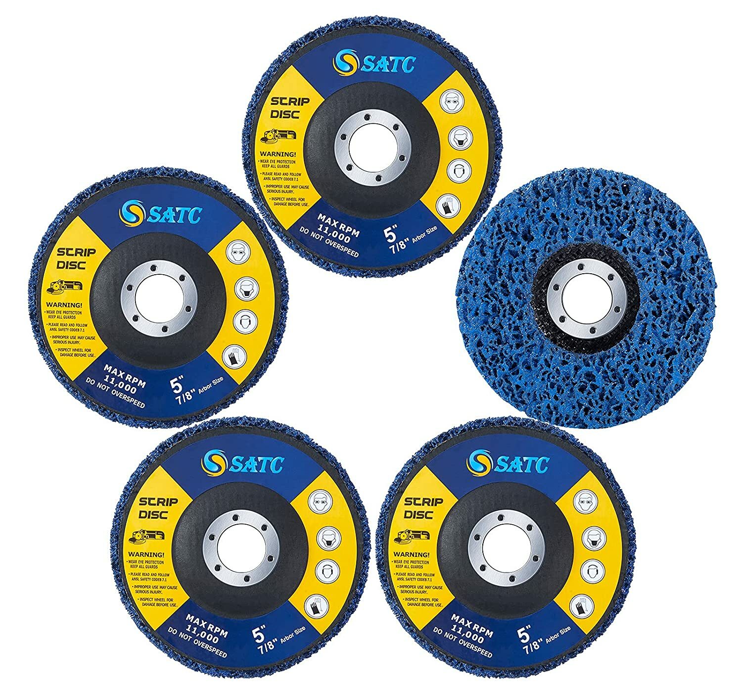 5PCS 5″ x 7/8″ Blue Strip Clean Disc Paint Stripping Rust Removal Sanding Wheels