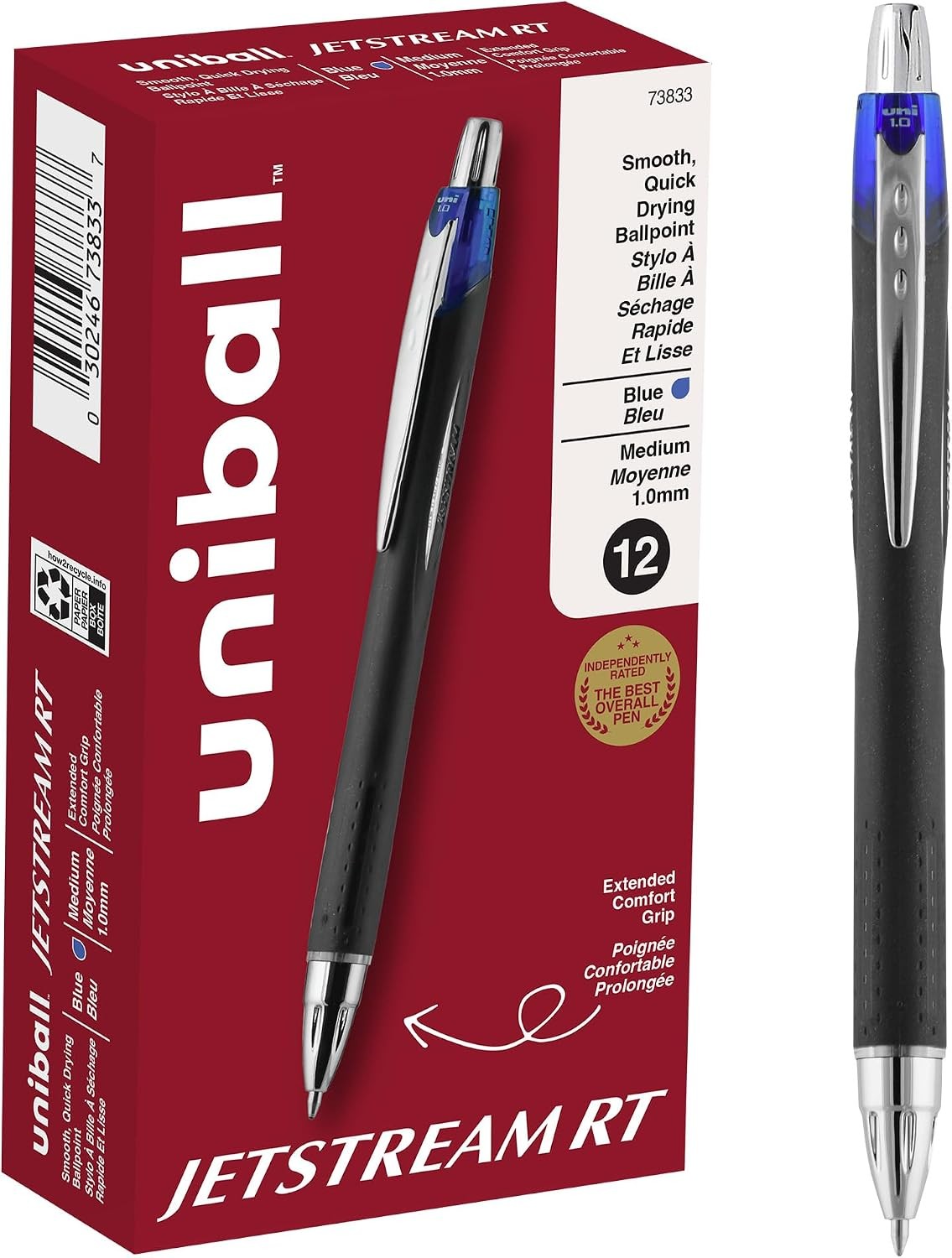 uniball Jetstream RT Retractable Ballpoint Pen, Medium Point (1.0mm), Blue, 12