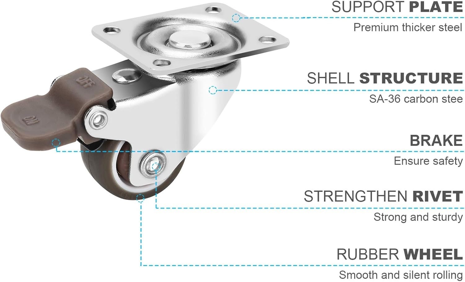 Compact 4 Caster Wheel Set with Brakes – Ideal for DIY Projects & Furniture
