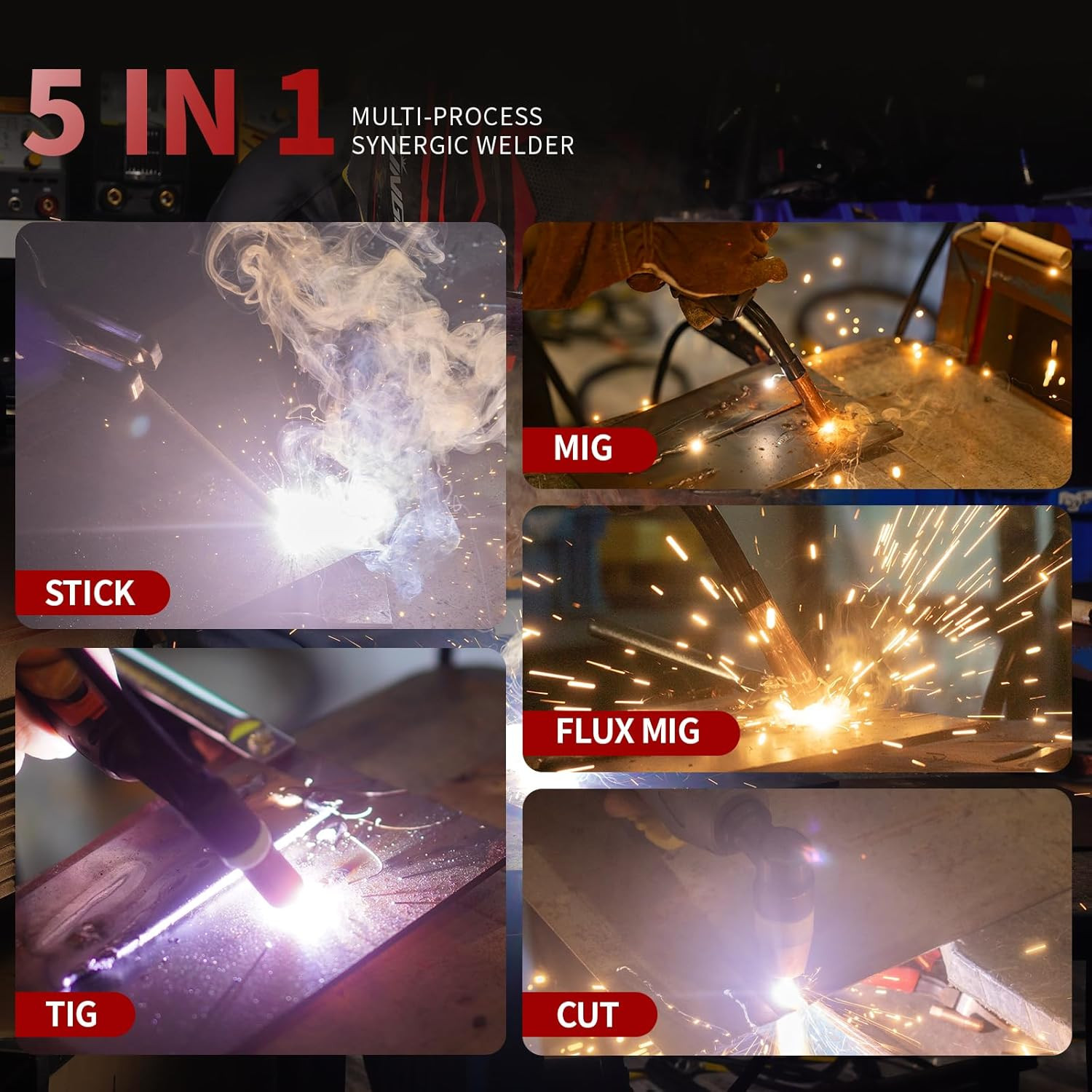 Plasma Cutter Welder Combo Gas Mig/Gasless MIG/HF Tig/Stick/Cut 5 in 1 Aluminum