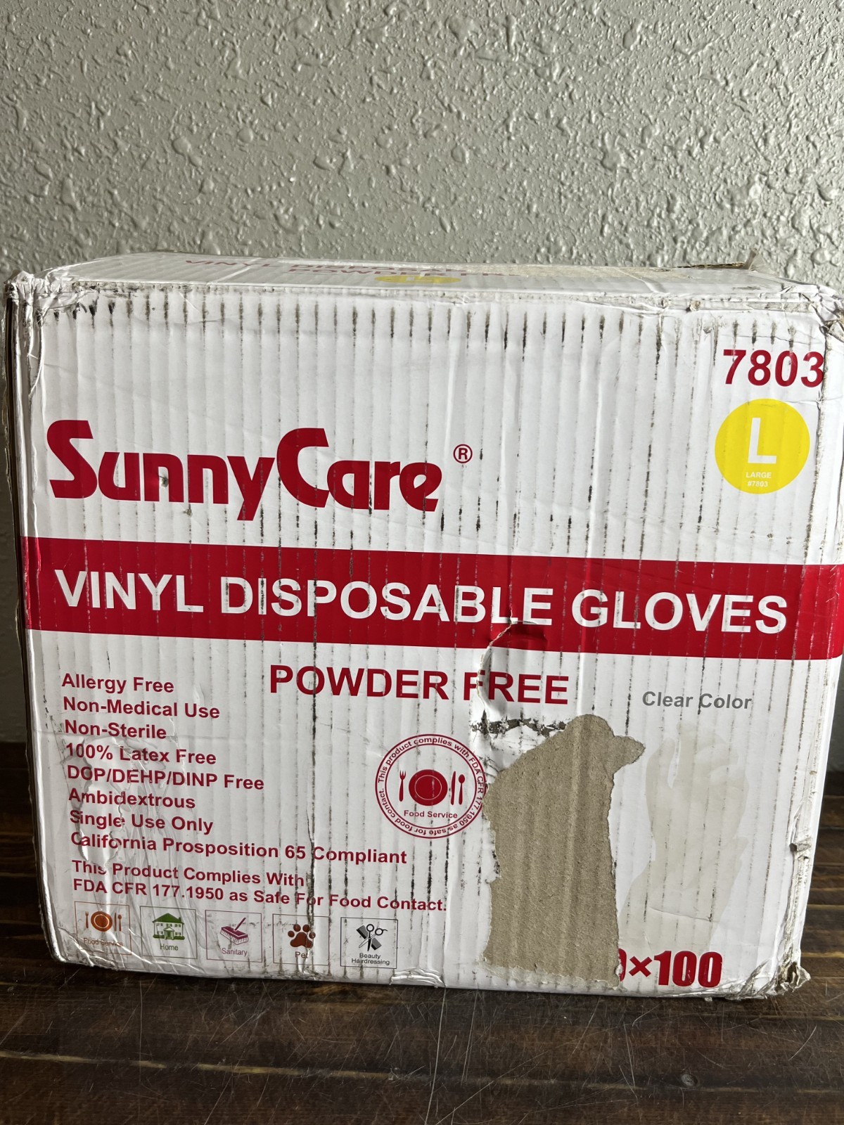 SunnyCare Vinyl Disposable Gloves Powder Free Large 100 Count Box 10 boxes