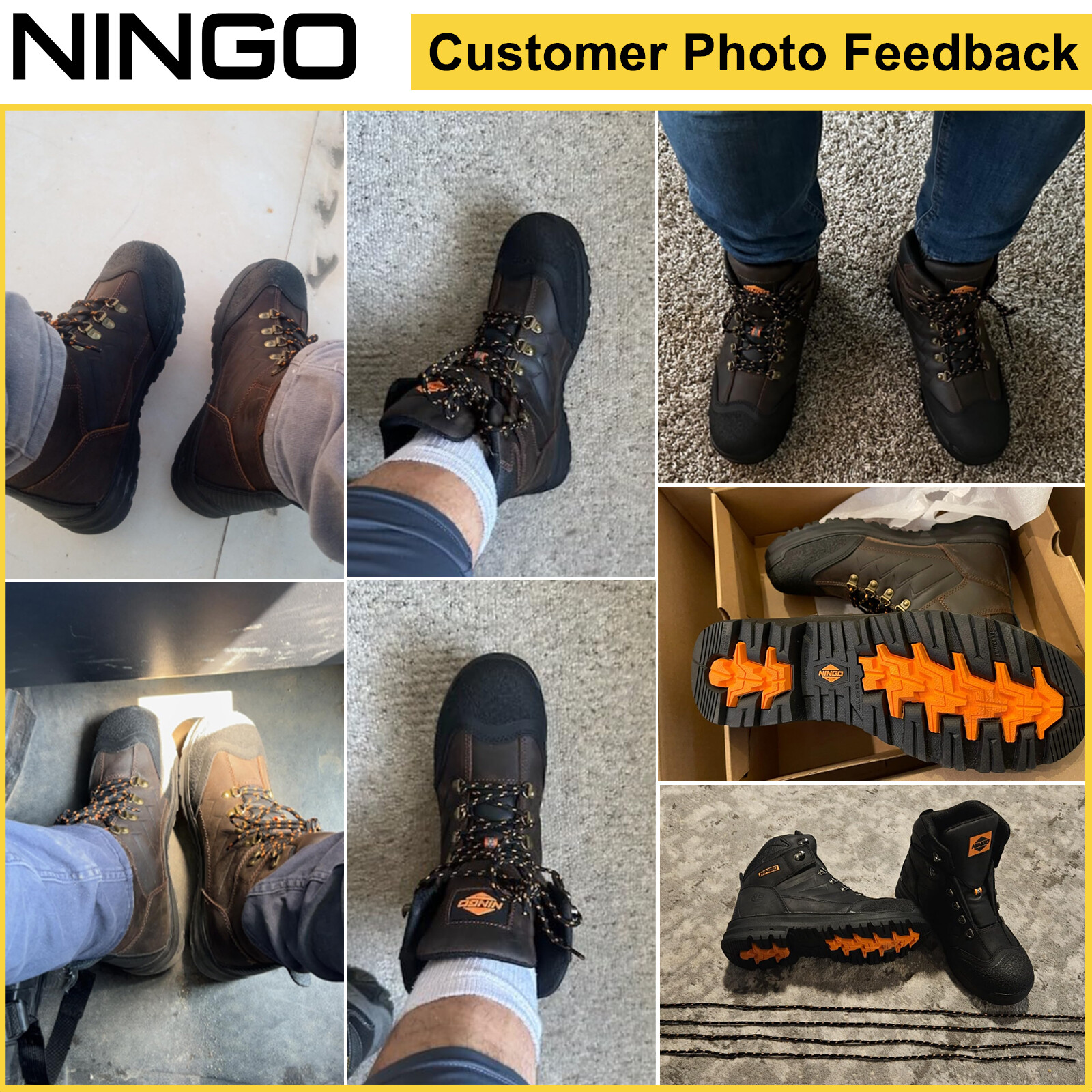 NINGO Men’s Steel Toe Work Boots Leather Industrial & Construction Safety Boots
