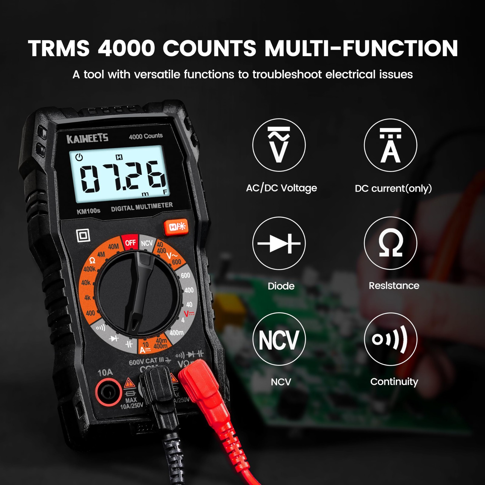 KAIWEETS Digital Multimeter 4000 Counts, Voltage Tester with Accurate Ohm Vol…