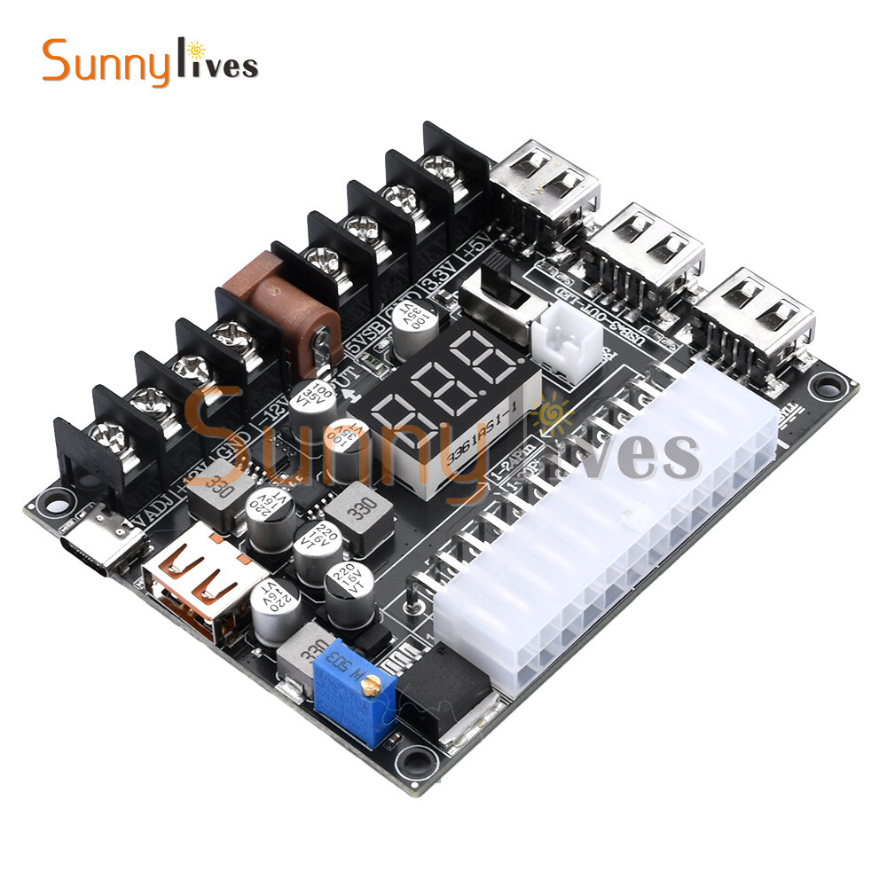20Pin 24Pin ATX Power Supply Breakout Board Adjustable Voltage Module + Case DIY