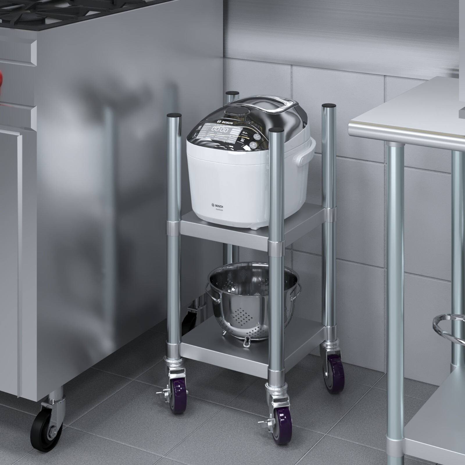 14 in. x 14 in. Stainless Steel Rice Warmer Stand with Wheels
