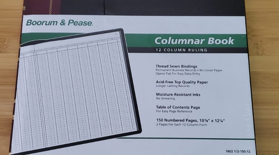 Boorum & Pease Columnar Accounting Book 12 Column Black Cover 150 Pages 1602 1/2