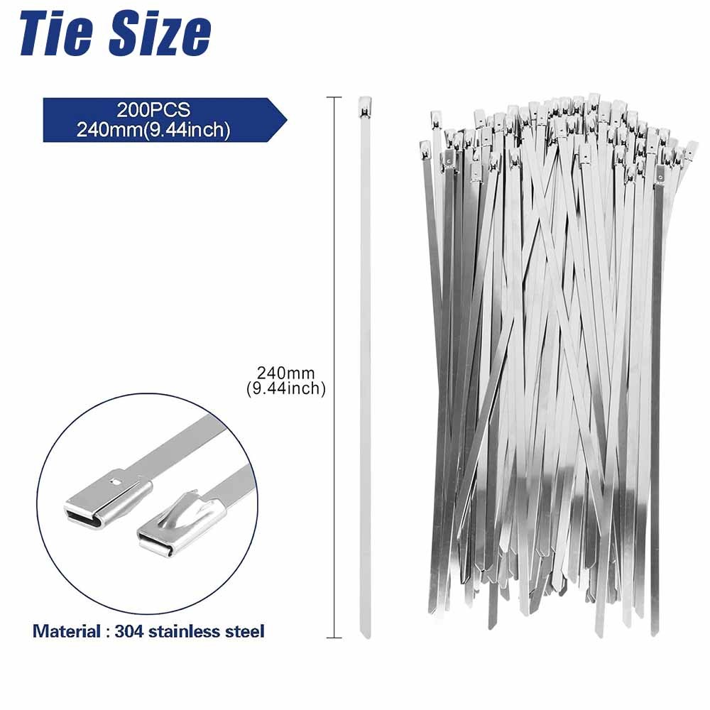 Cable Tie Tool Gun Kit Stainless Steel with 200 pcs Metal Zip Ties #E