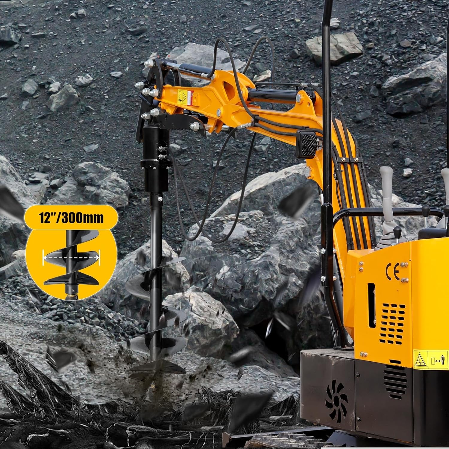 300mm Auger Drill Rod+Bit For 1-2Tons Mini Excavators Small Diggers Replace Rod